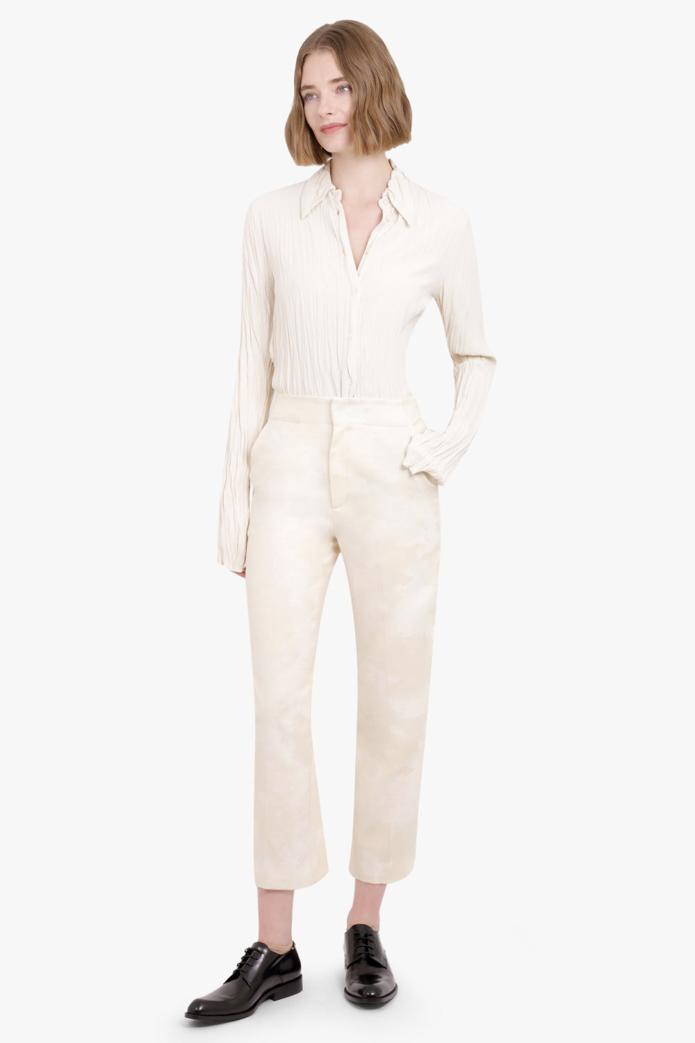 CHEVAL JACQUARD CROPPED PANT | CREAM - 2