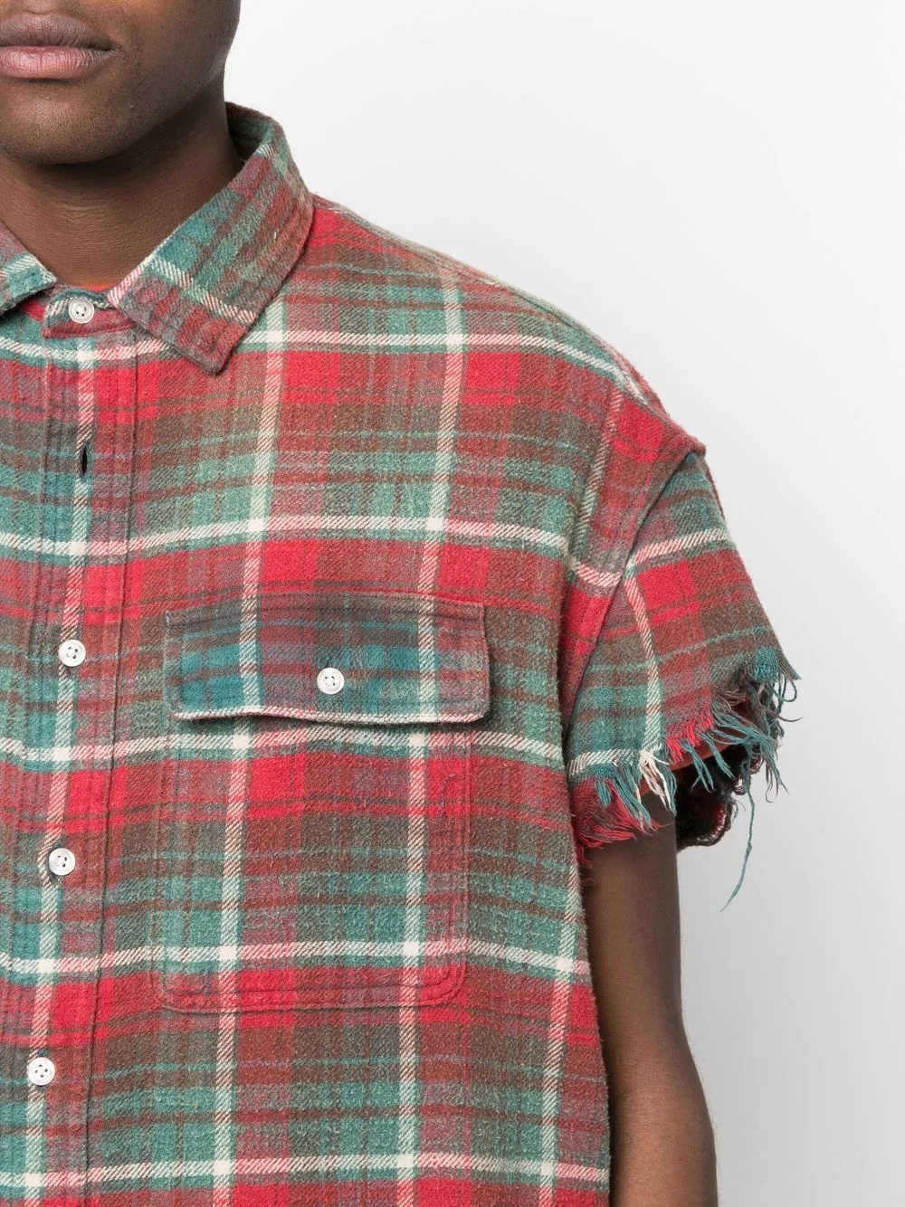 distressed checked short-sleeved shirt - 5