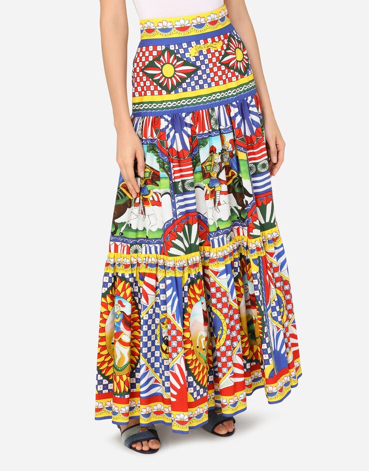 Carretto-print poplin calf-length skirt - 4