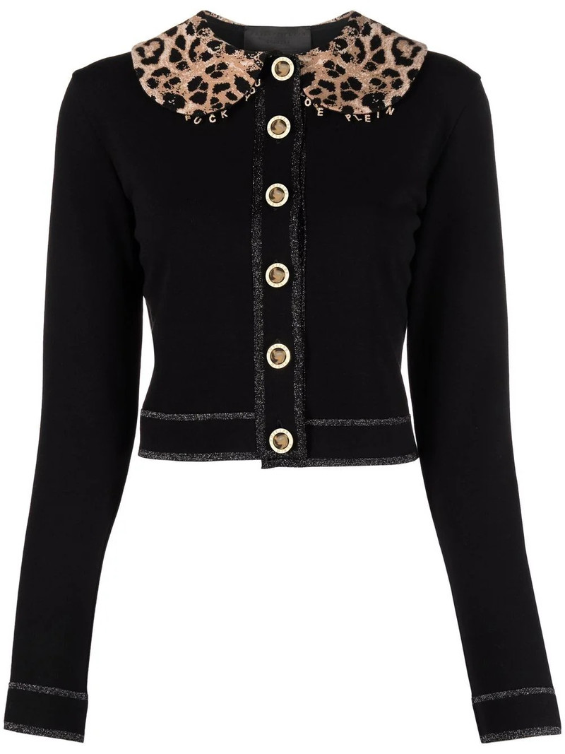 leopard print collar cardigan 1