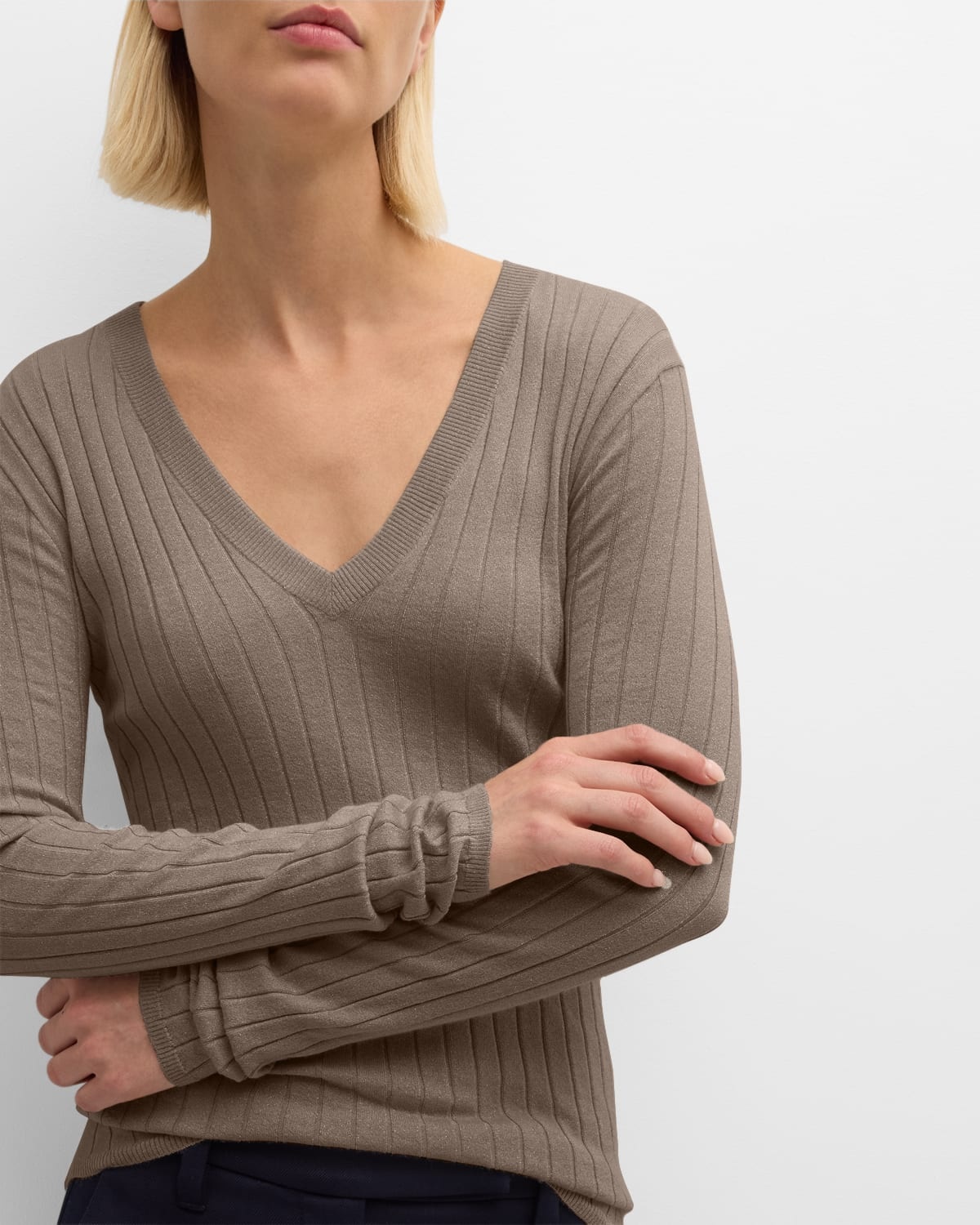 Cashmere-Blend Lurex Ribbed Knit Top - 7