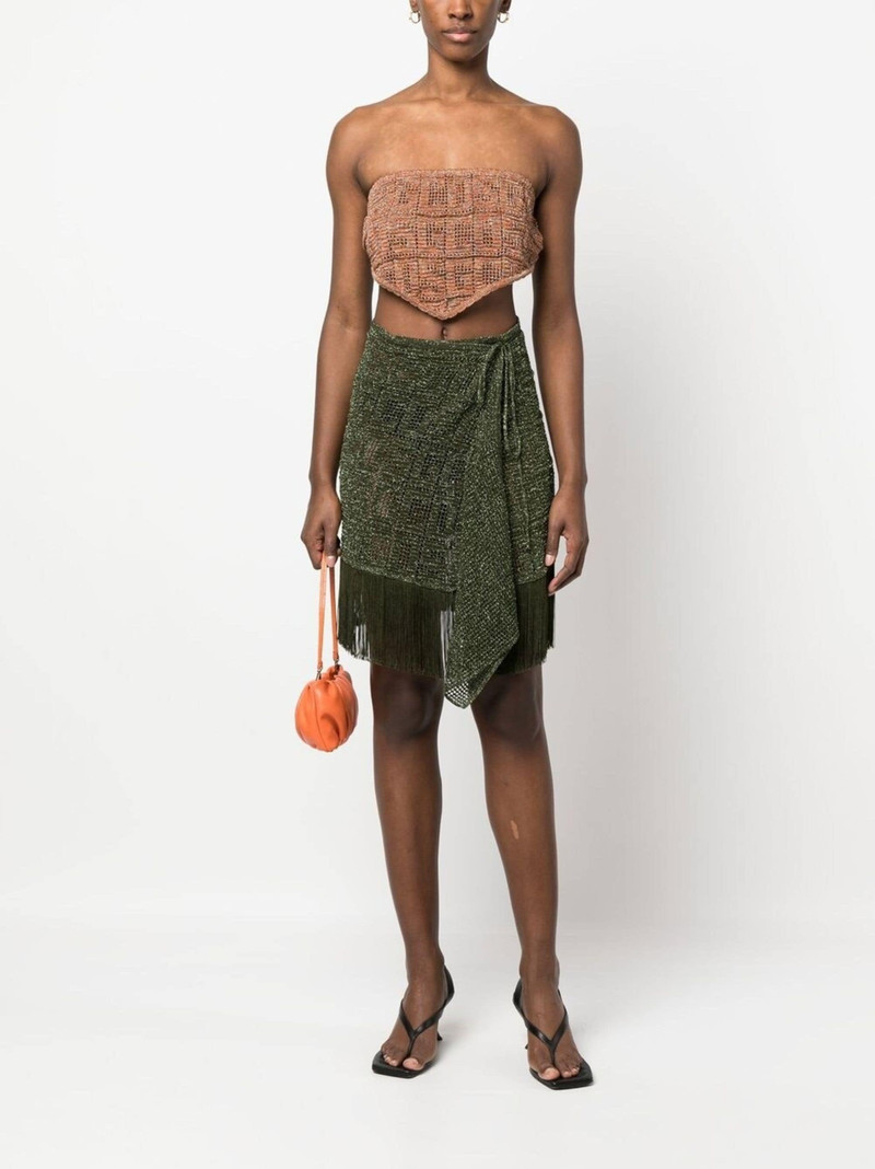 GCDS fringe-detail macramé skirt outlook