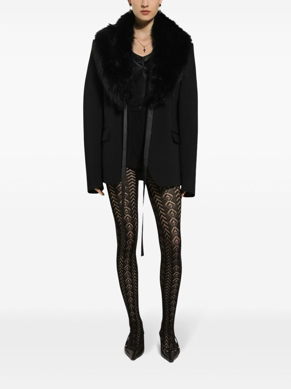 faux-fur collar blazer - 2
