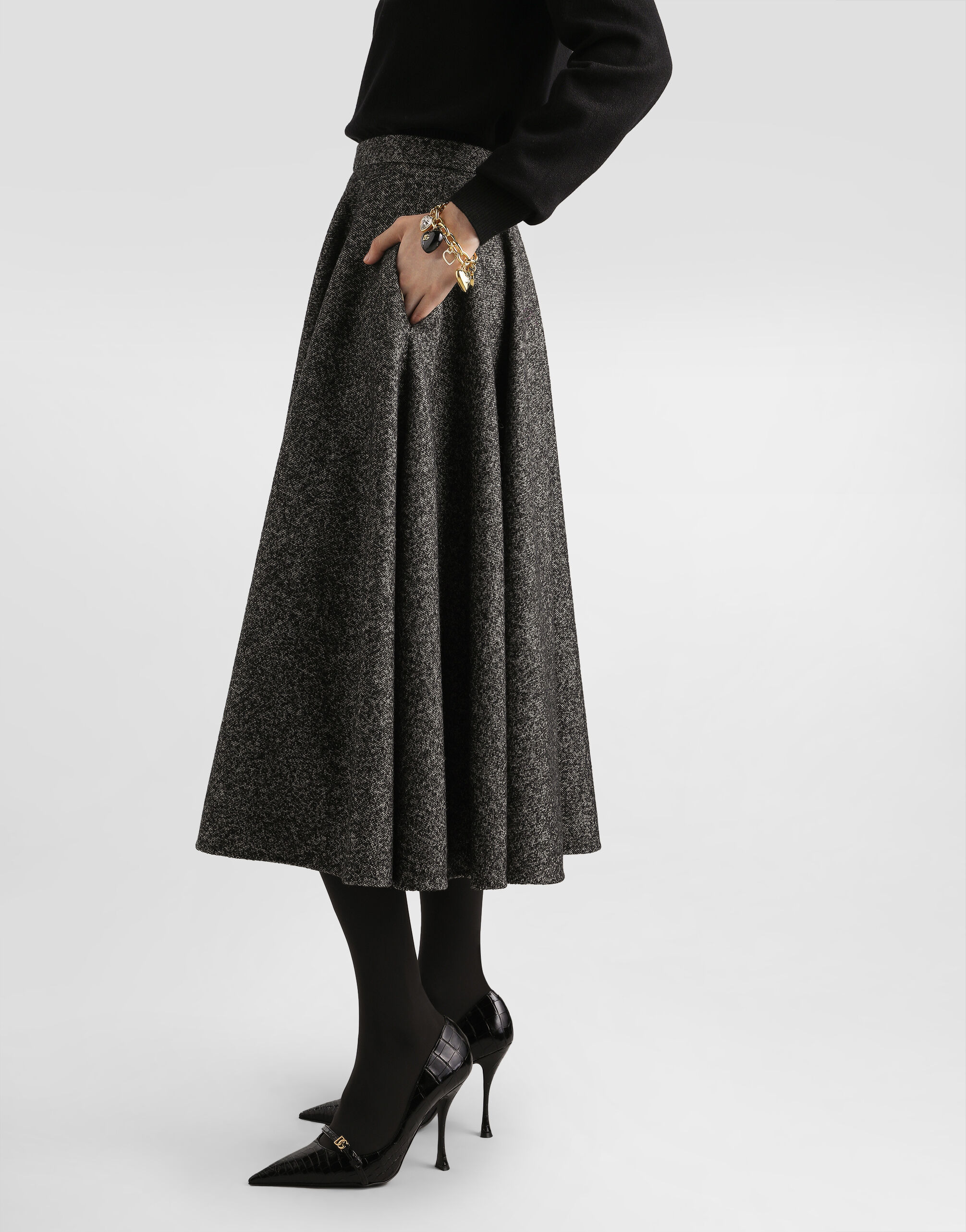 Wool blend dotted circle skirt - 4