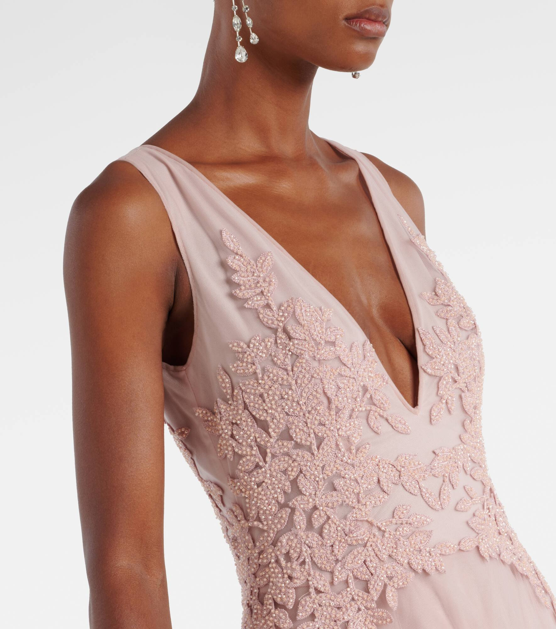 Floral-appliqué tulle gown - 4