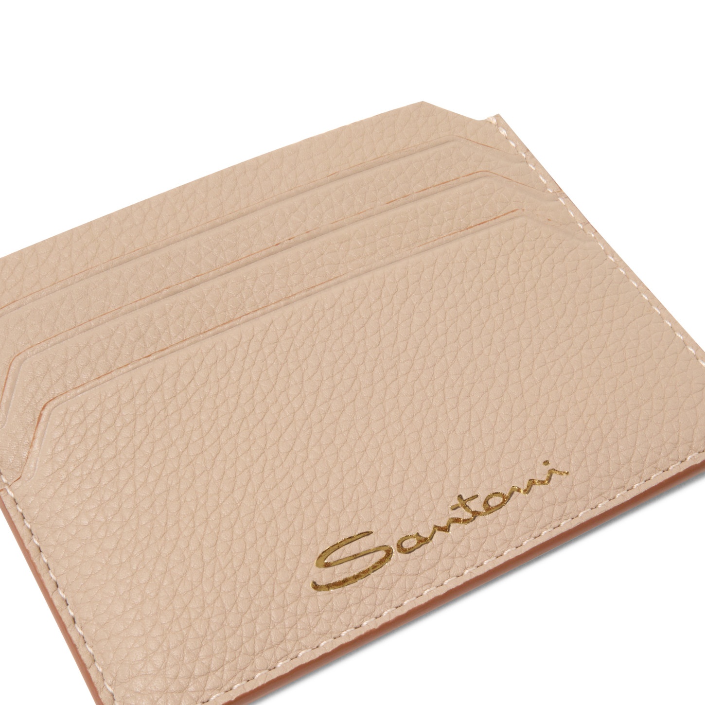 Beige tumbled leather credit card holder - 2