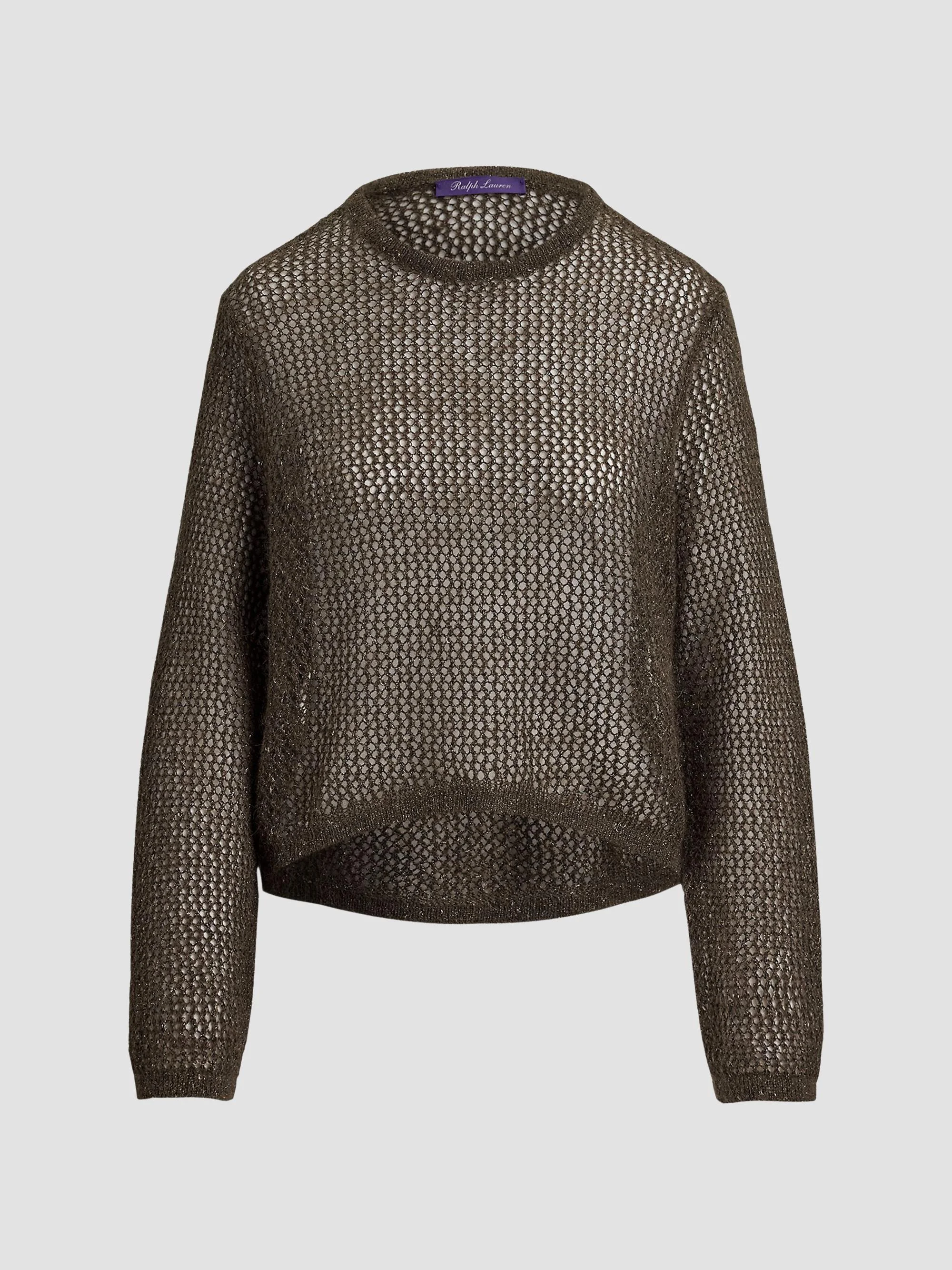 Women's Metallic Mesh Crewneck Sweater - Cypress - 1