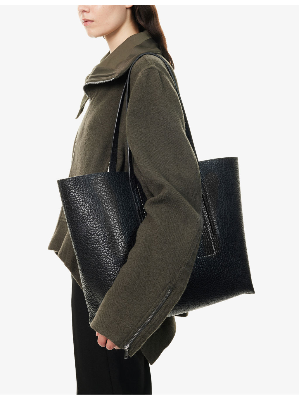 Contrast-Stitch Leather Shopper Bag - 3