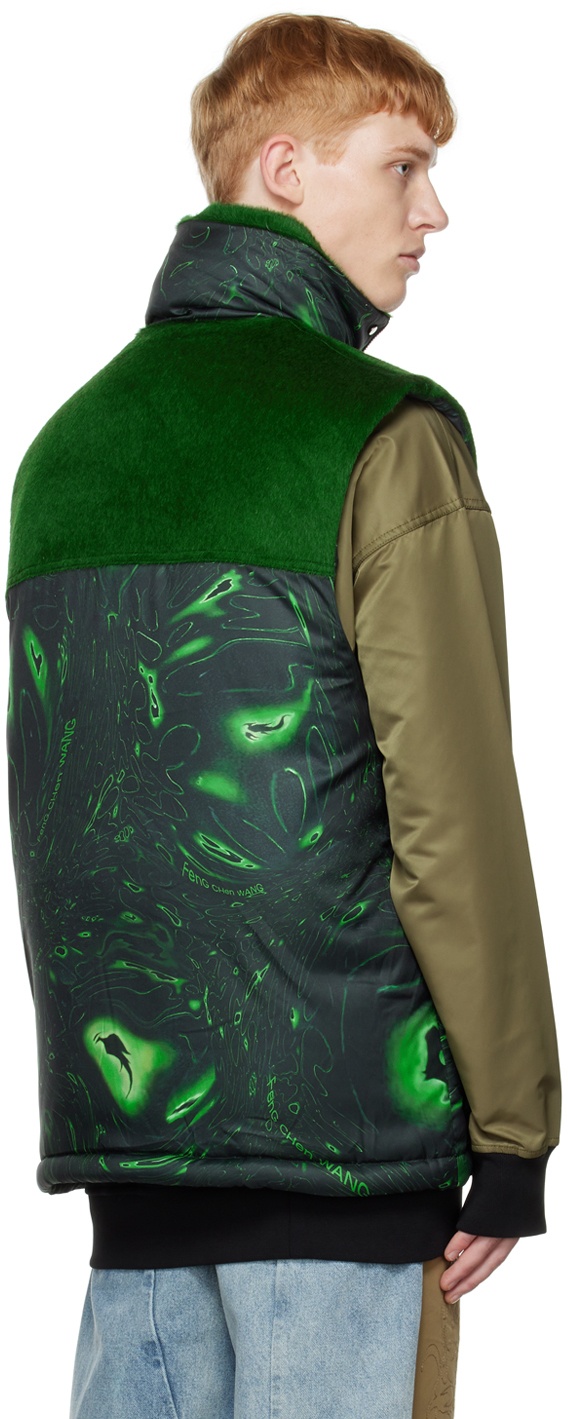 Black & Green Graphic Down Vest - 3