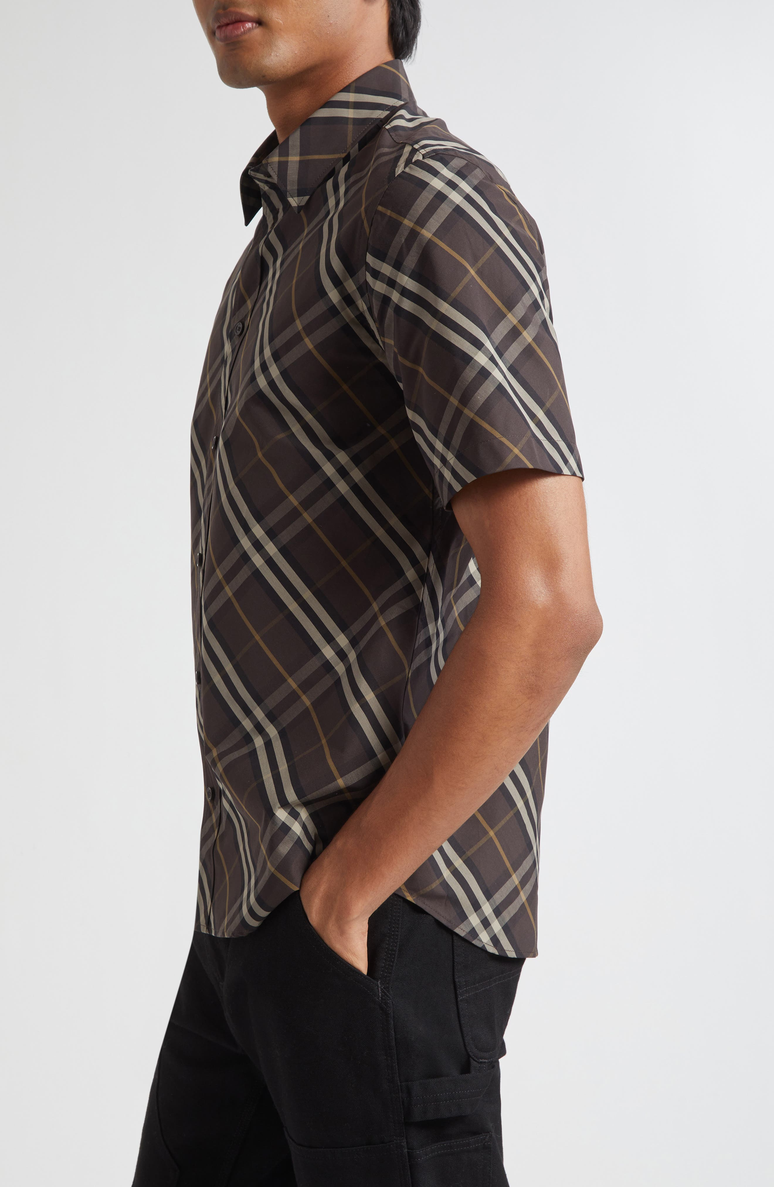 burberry Robert Check Short Sleeve Cotton Button-Up Shirt in Truffle Ip Check at Nordstrom - 3