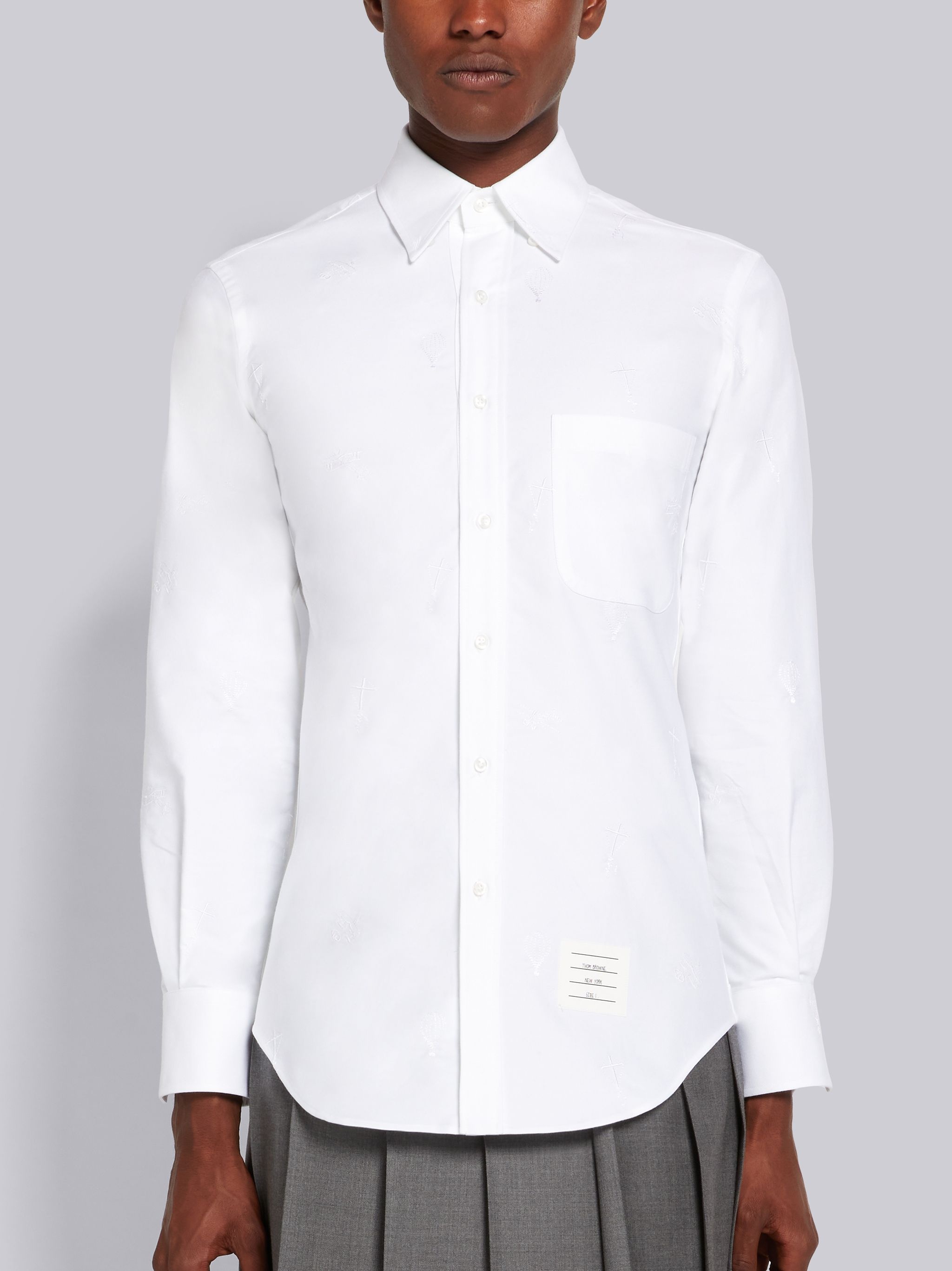 White Oxford Embroidered Half Drop Sky Icon Classic Fit Shirt - 3