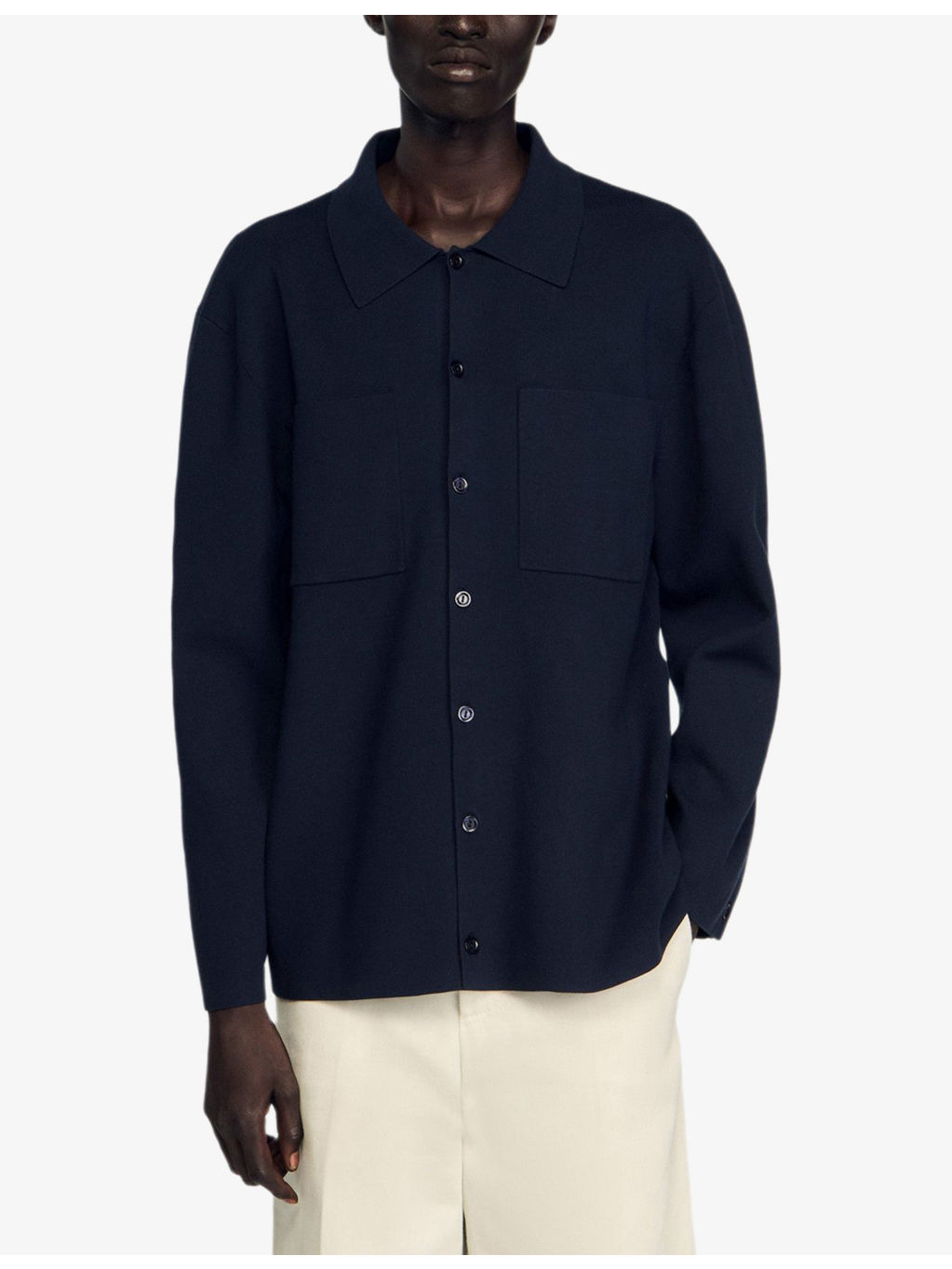 Long-Sleeved Chest-Pocket Stretch-Knit Jacket - 3