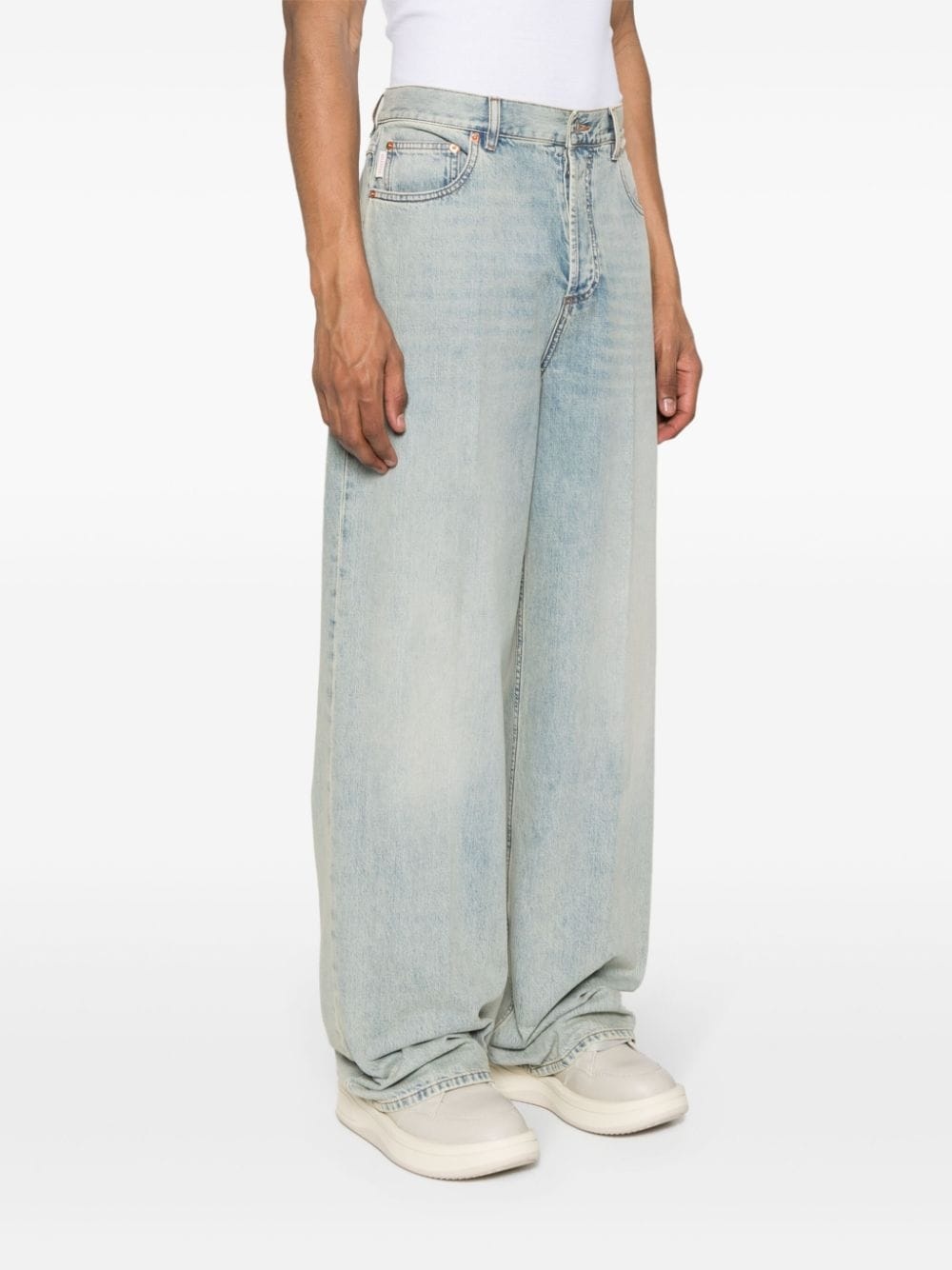 logo-plaque cotton wide-leg jeans - 3