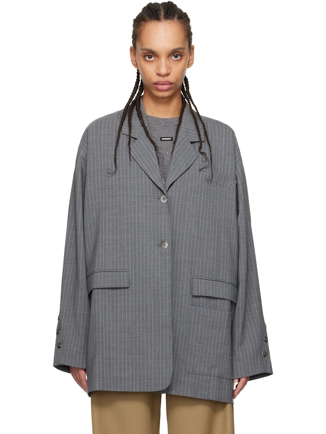 Gray Tailoring Pinstripe Blazer - 1