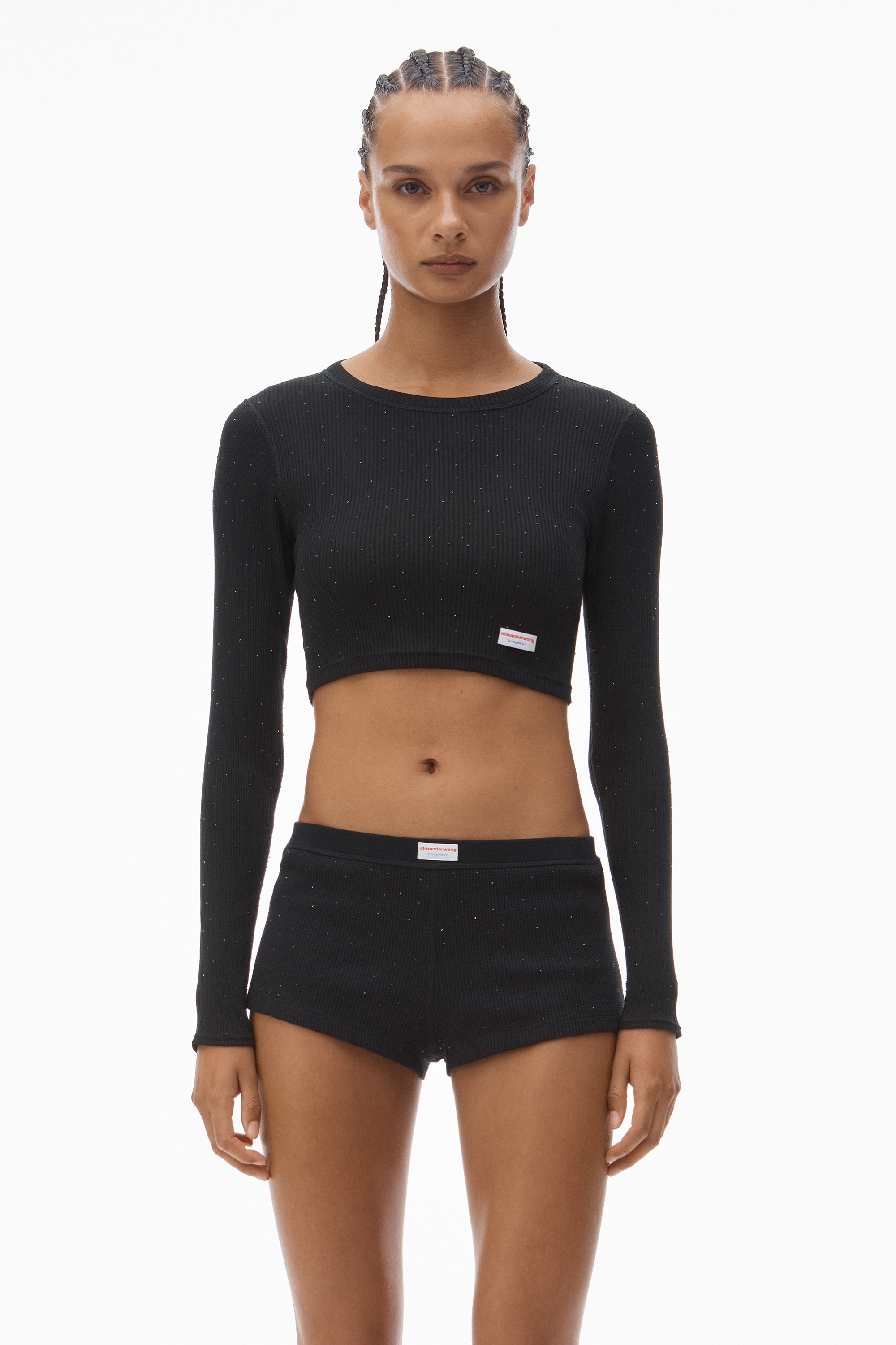 Crystal Hotfix Cropped Long sleeve Tee - 2