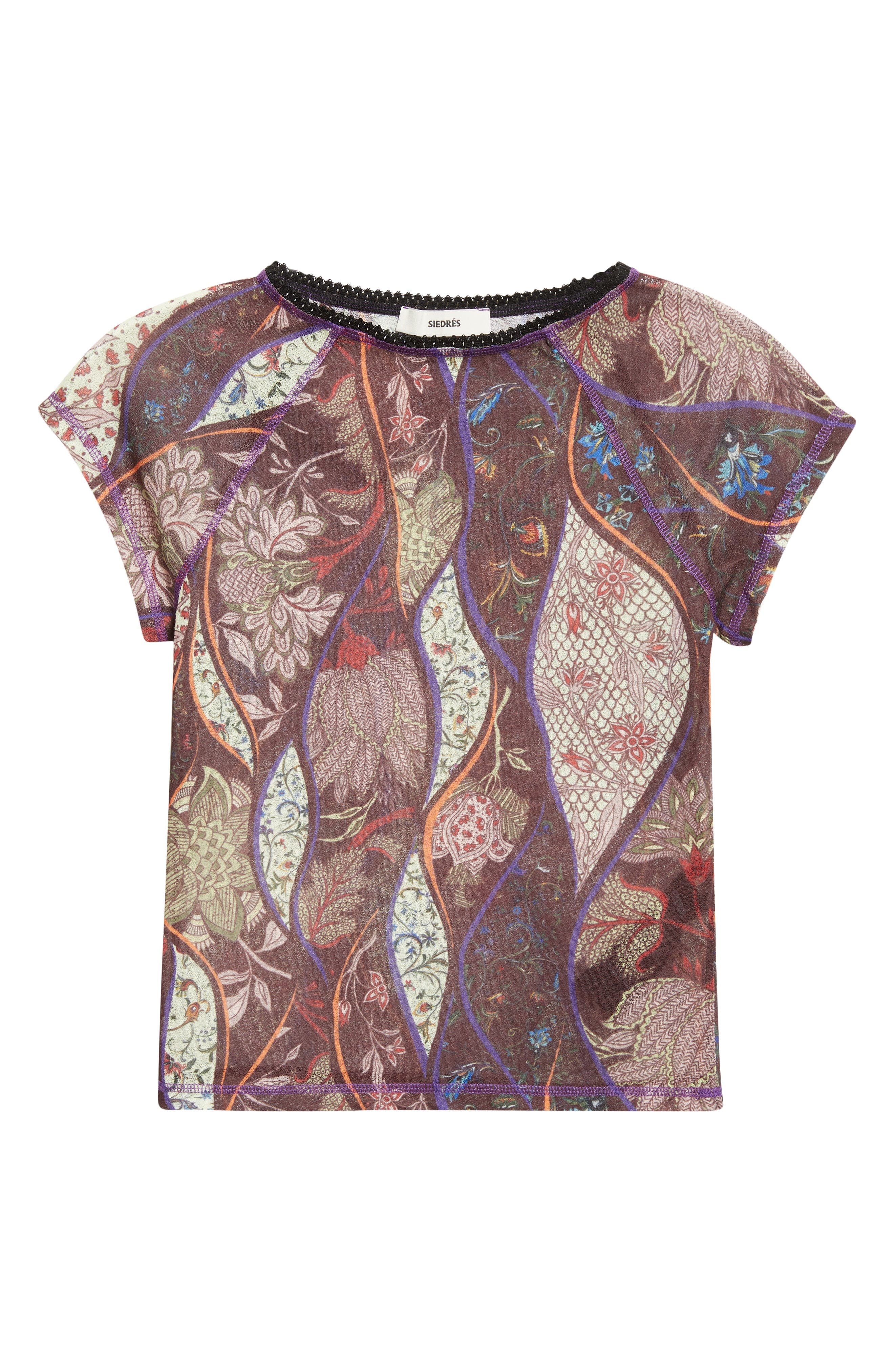 Siedrés Dora Floral Paisley Mesh Top in Brown Multi at Nordstrom - 6