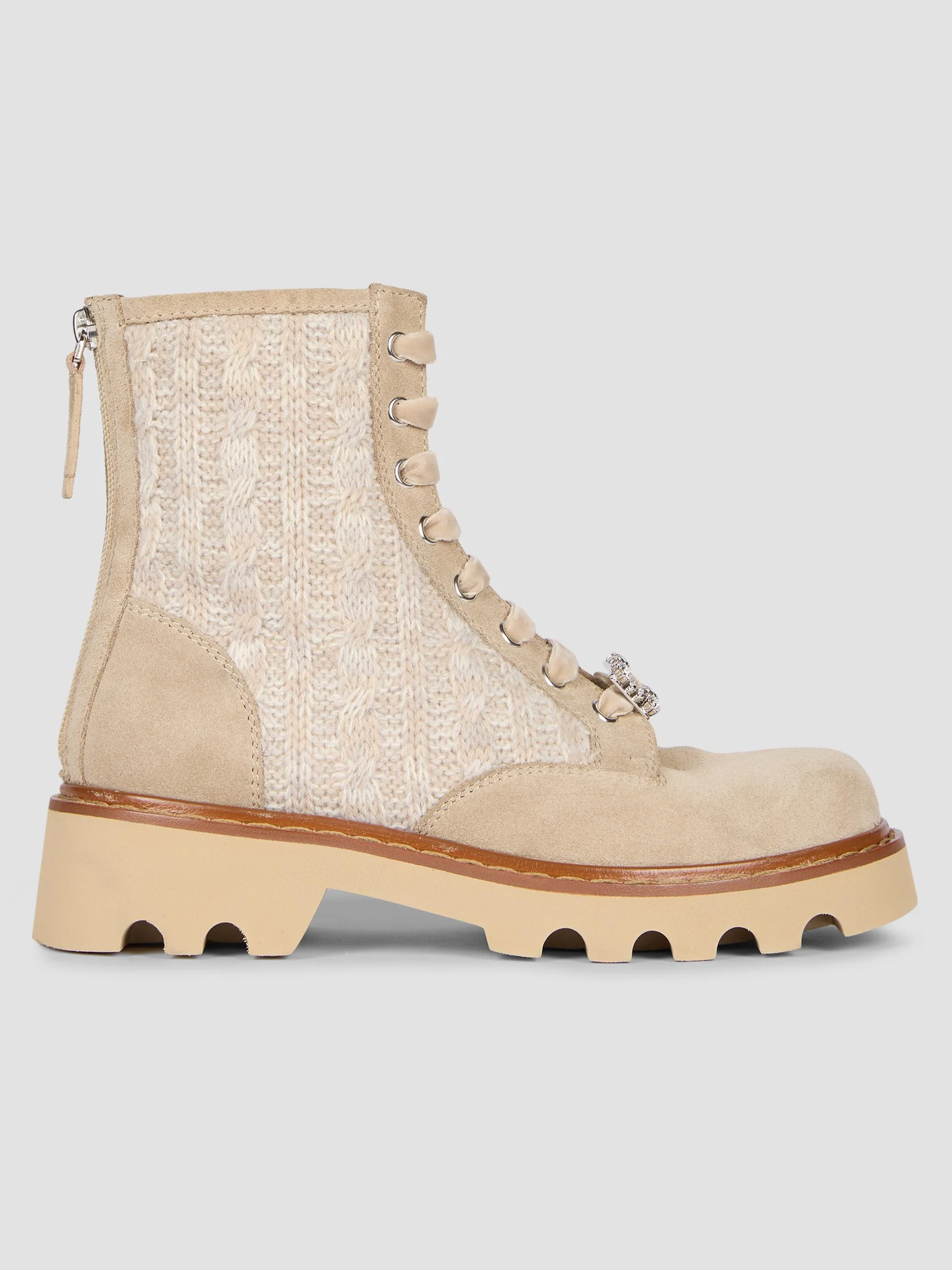 Women's Viv Rangers Cable-Knit & Suede Combat Boots - Beige - 1