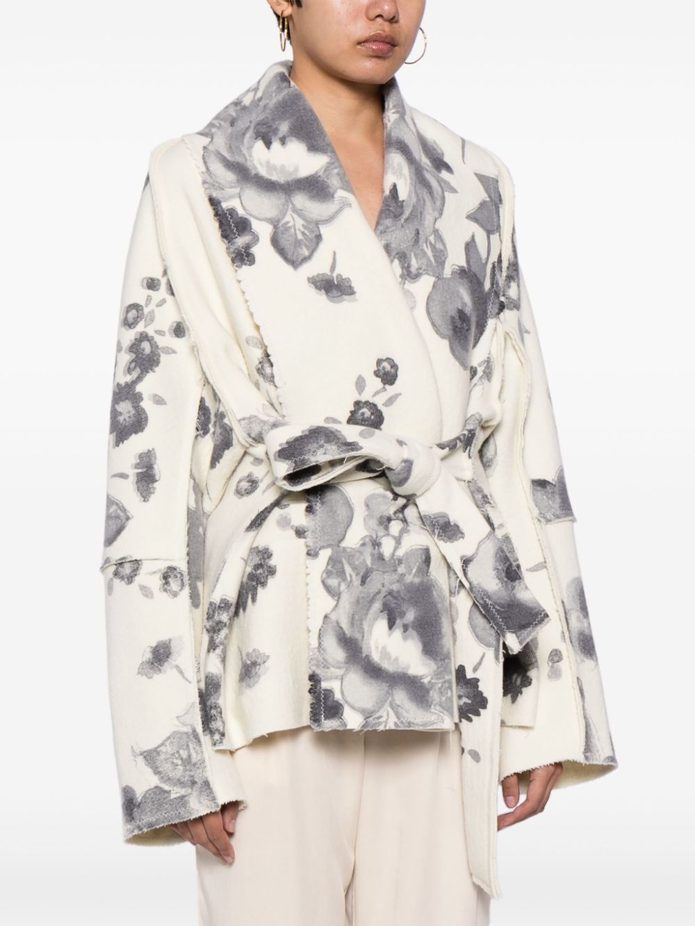 floral-print belted short coat - 3