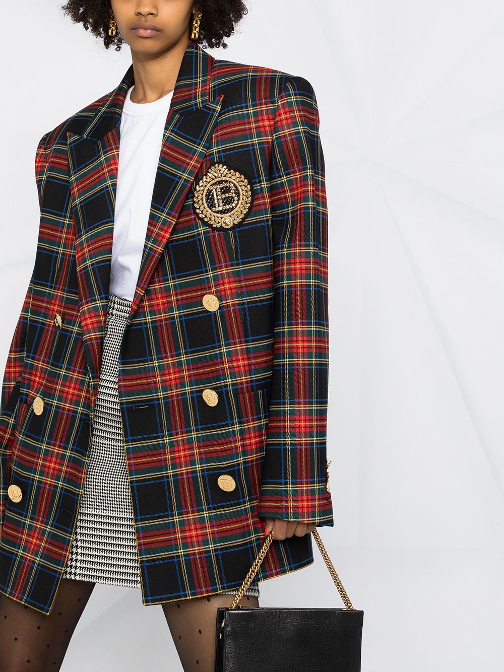 tartan-pattern double-breasted blazer jacket - 5