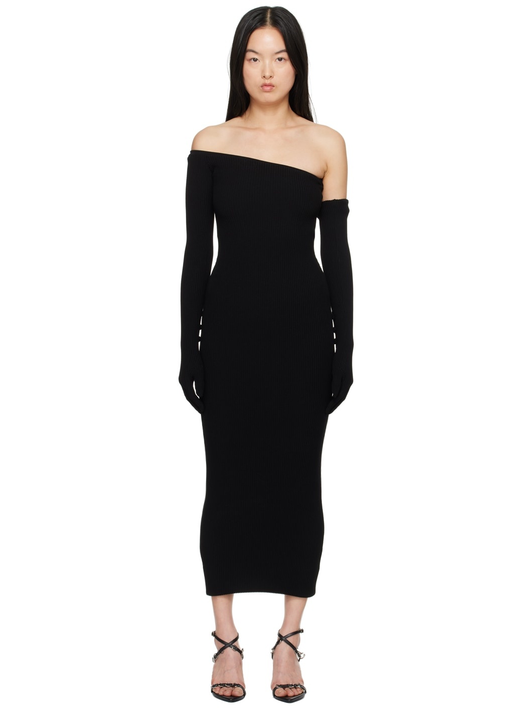 Black Asymmetric Neck Maxi Dress - 1