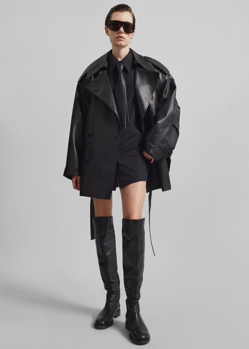 Zurich Oversized Faux Leather Short Trench - Black 6