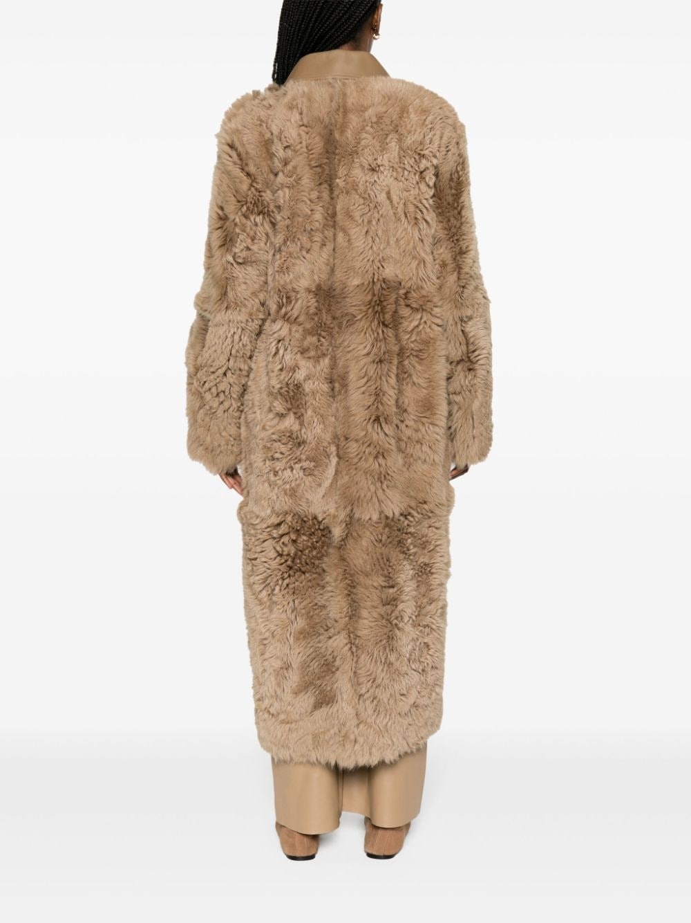 shearling single-breasted maxi coat - 4