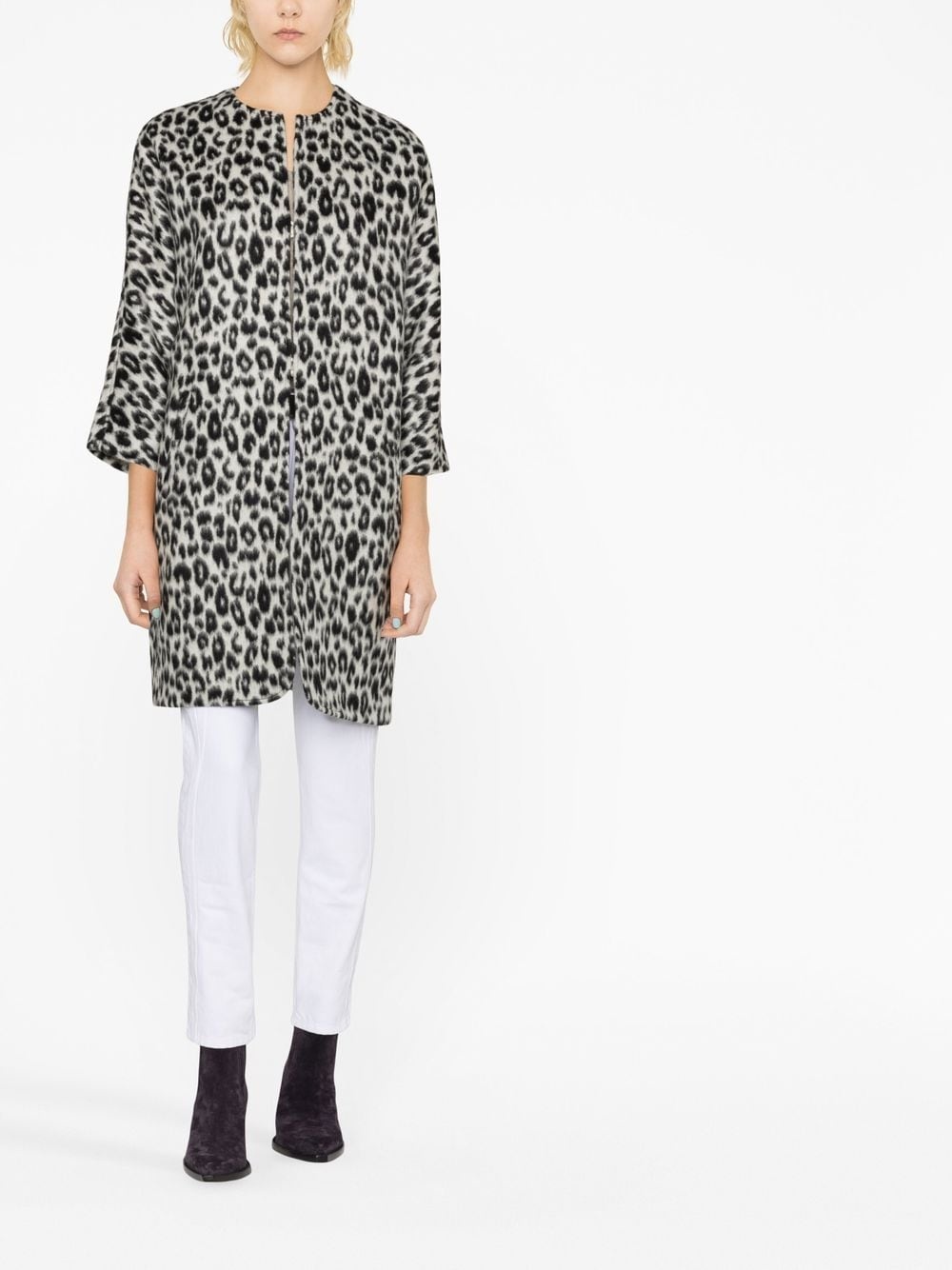 leopard-print zip-up coat - 2
