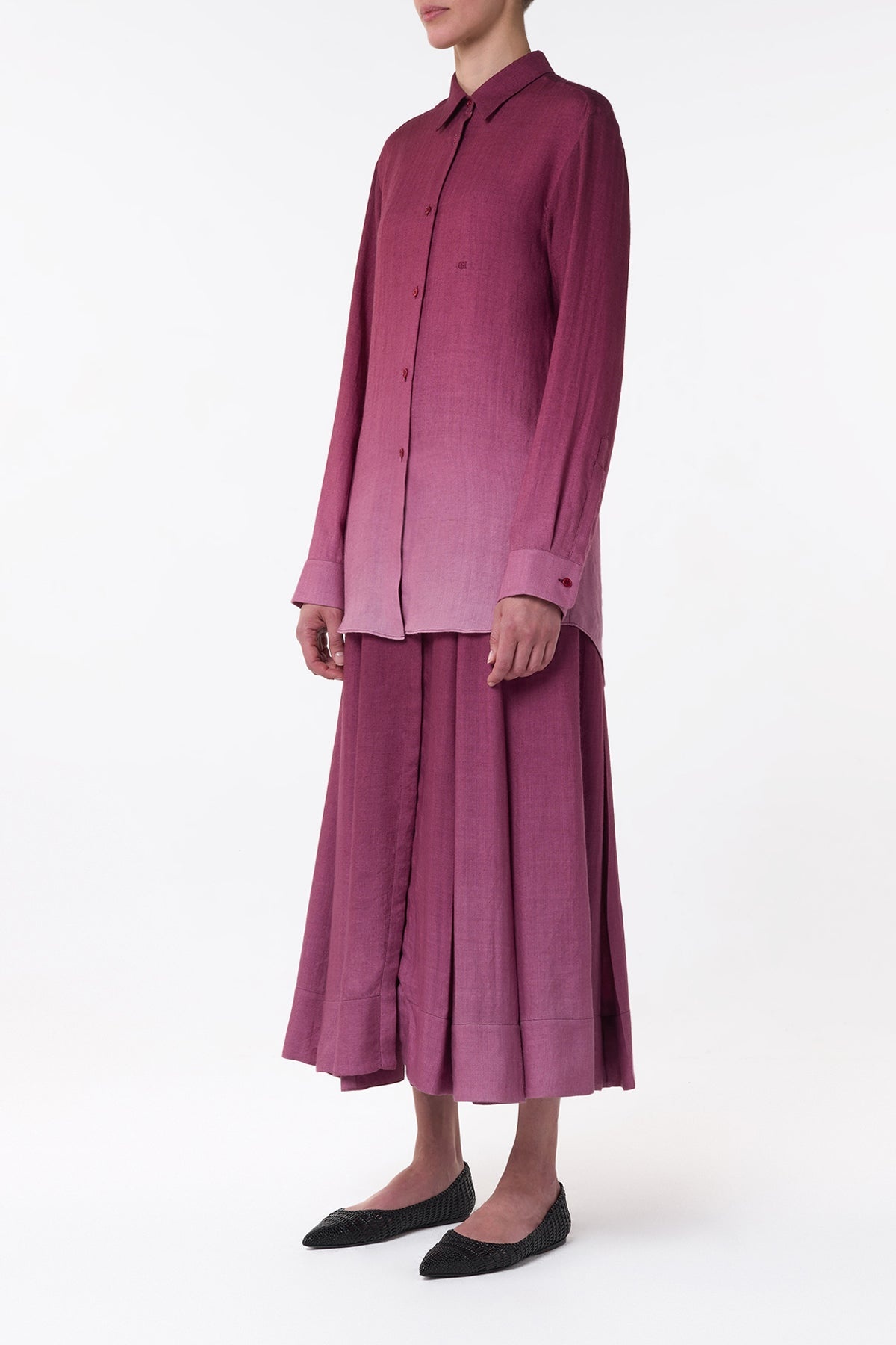 Reyes Shirt in Bordeaux Cashmere Silk Herringbone - 3