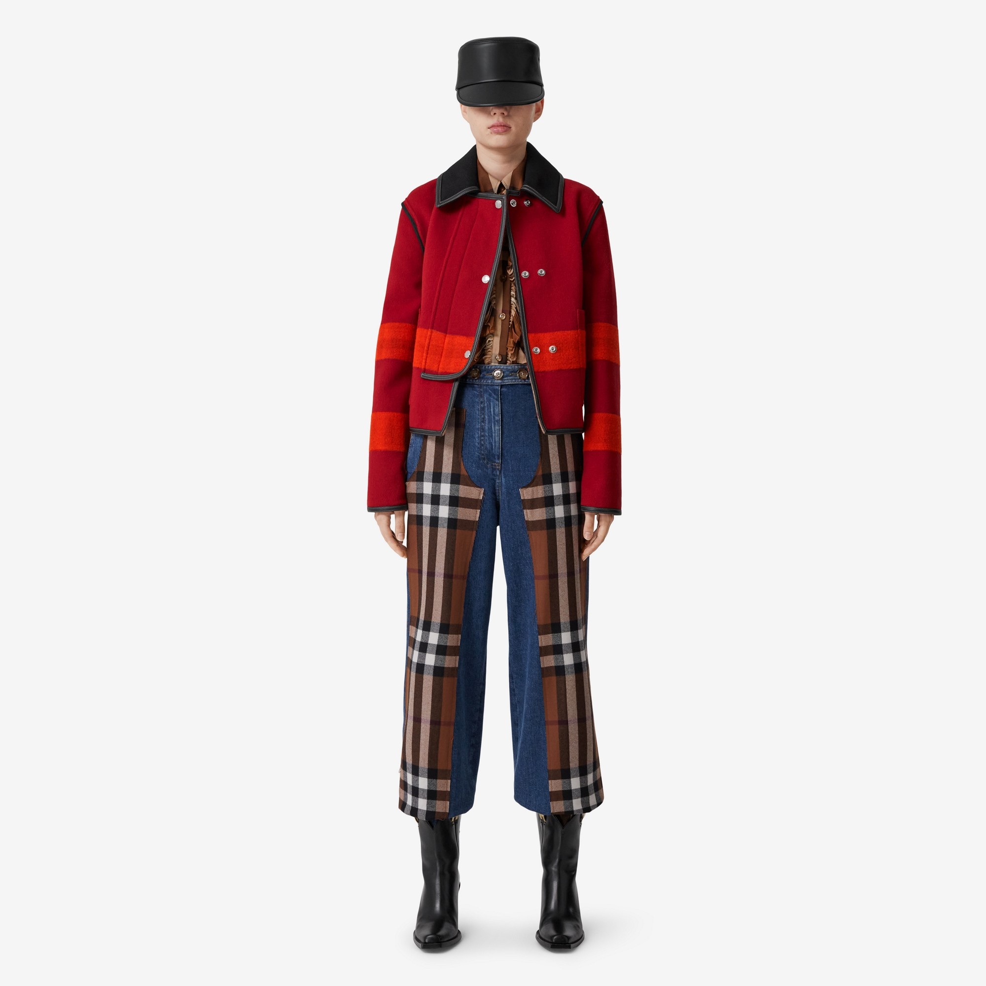 Leather Trim Striped Wool Jacket - 2