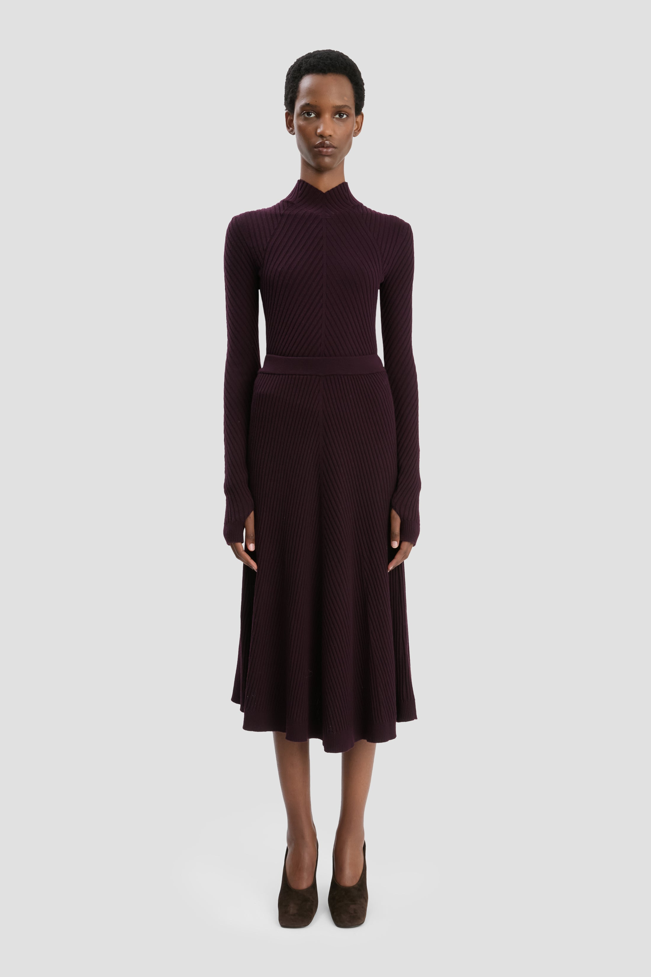 Gathered Waist Midi Skirt In Merlot - 6