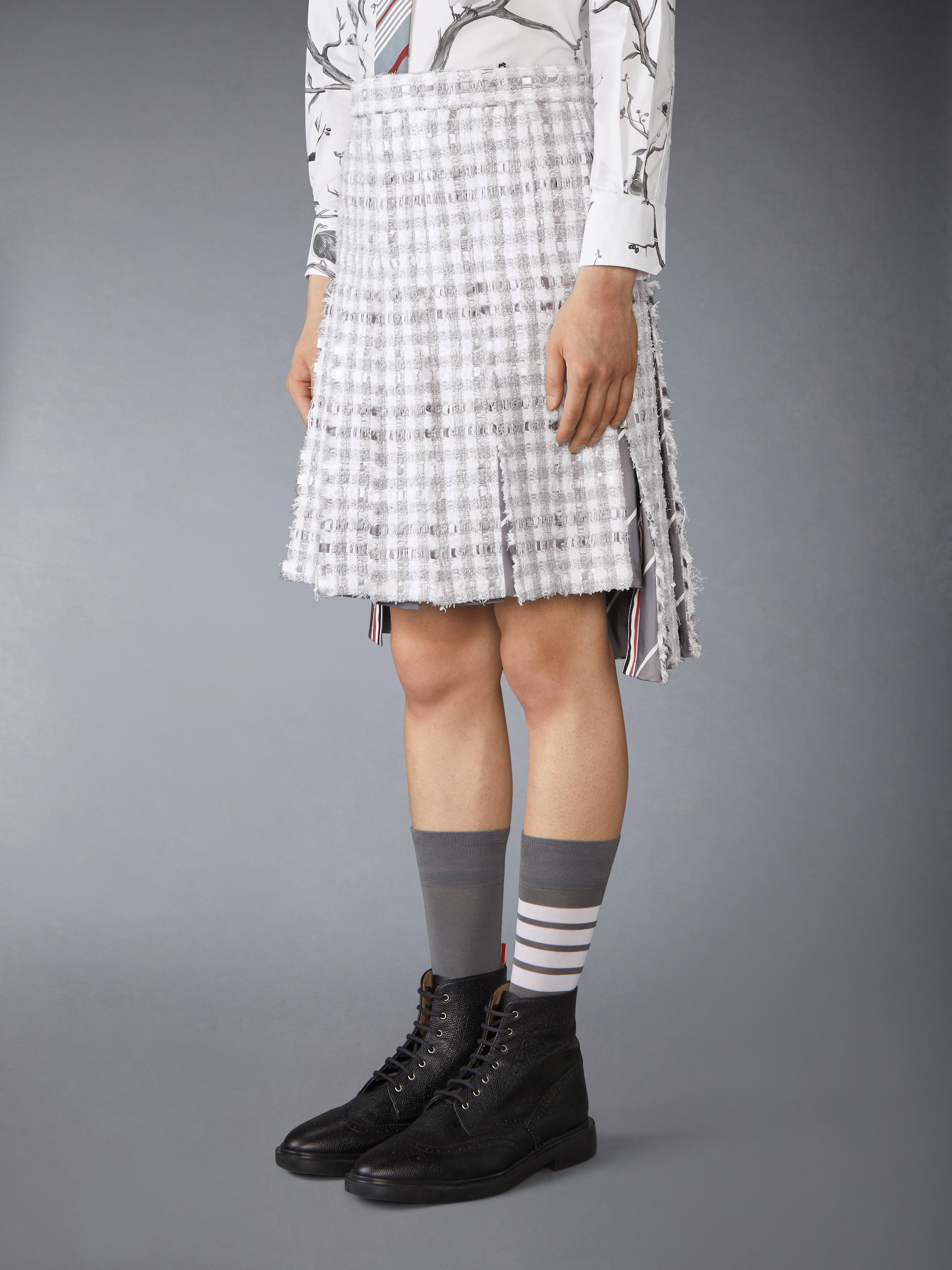 GINGHAM TWEED LOW RISE PLEATED SKIRT - 3