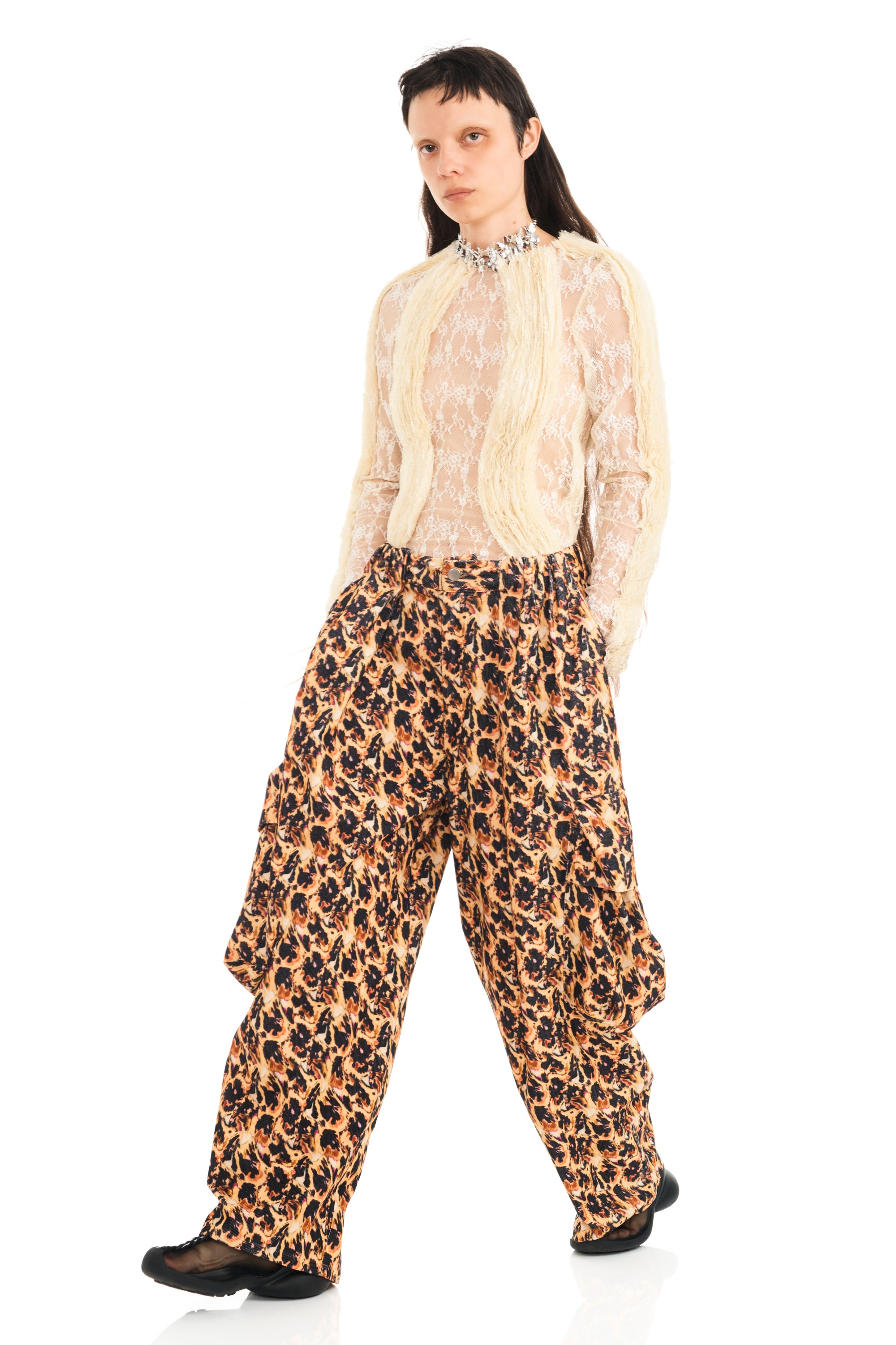 LEOPARD PEONY PLEATED CARGO PANT - 6