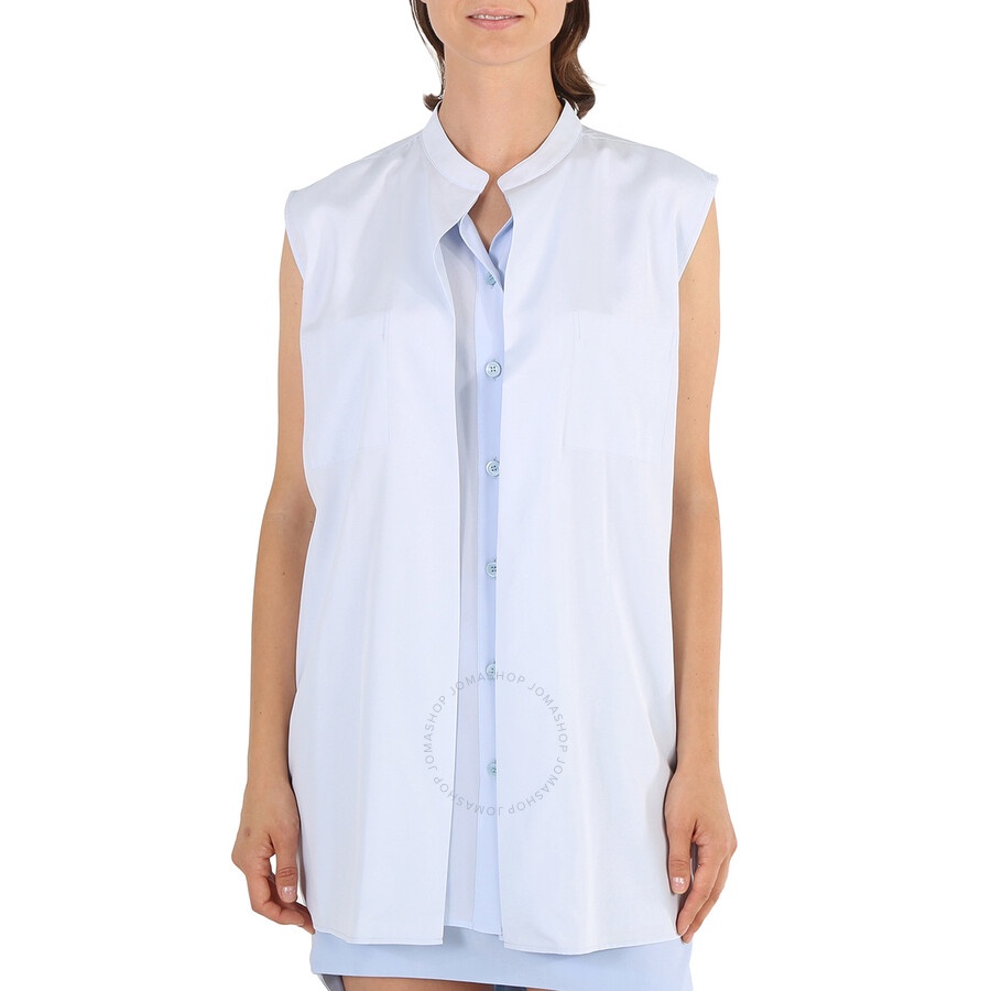 Burberry Ladies Pale Blue Suziesl Logo Detail Sleeveless Silk Crepe De Chine Shirt - 3