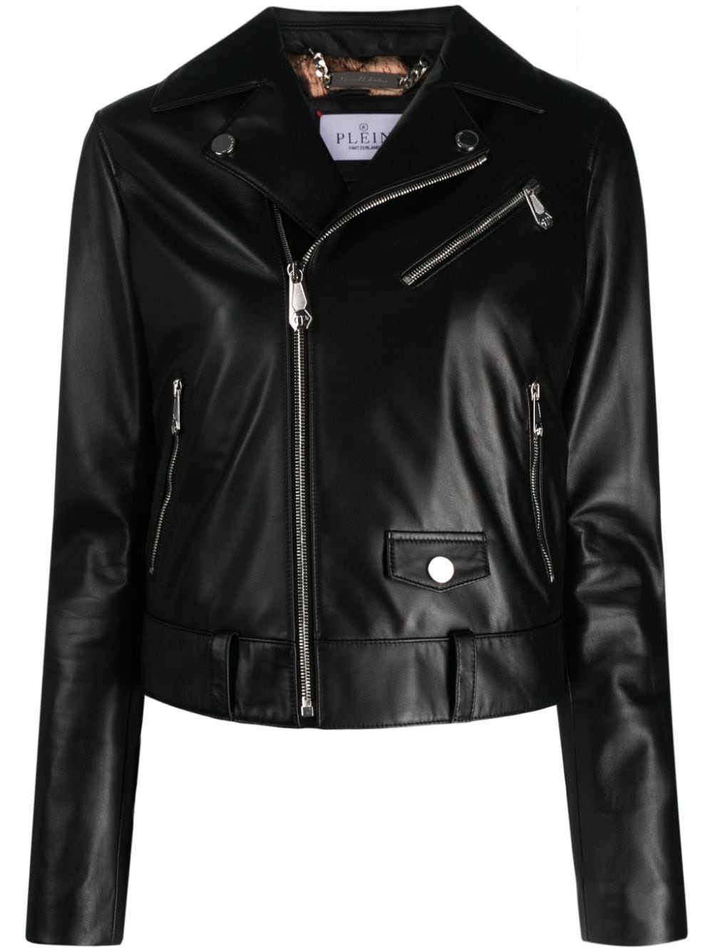 crystal-embellished leather biker jacket - 1