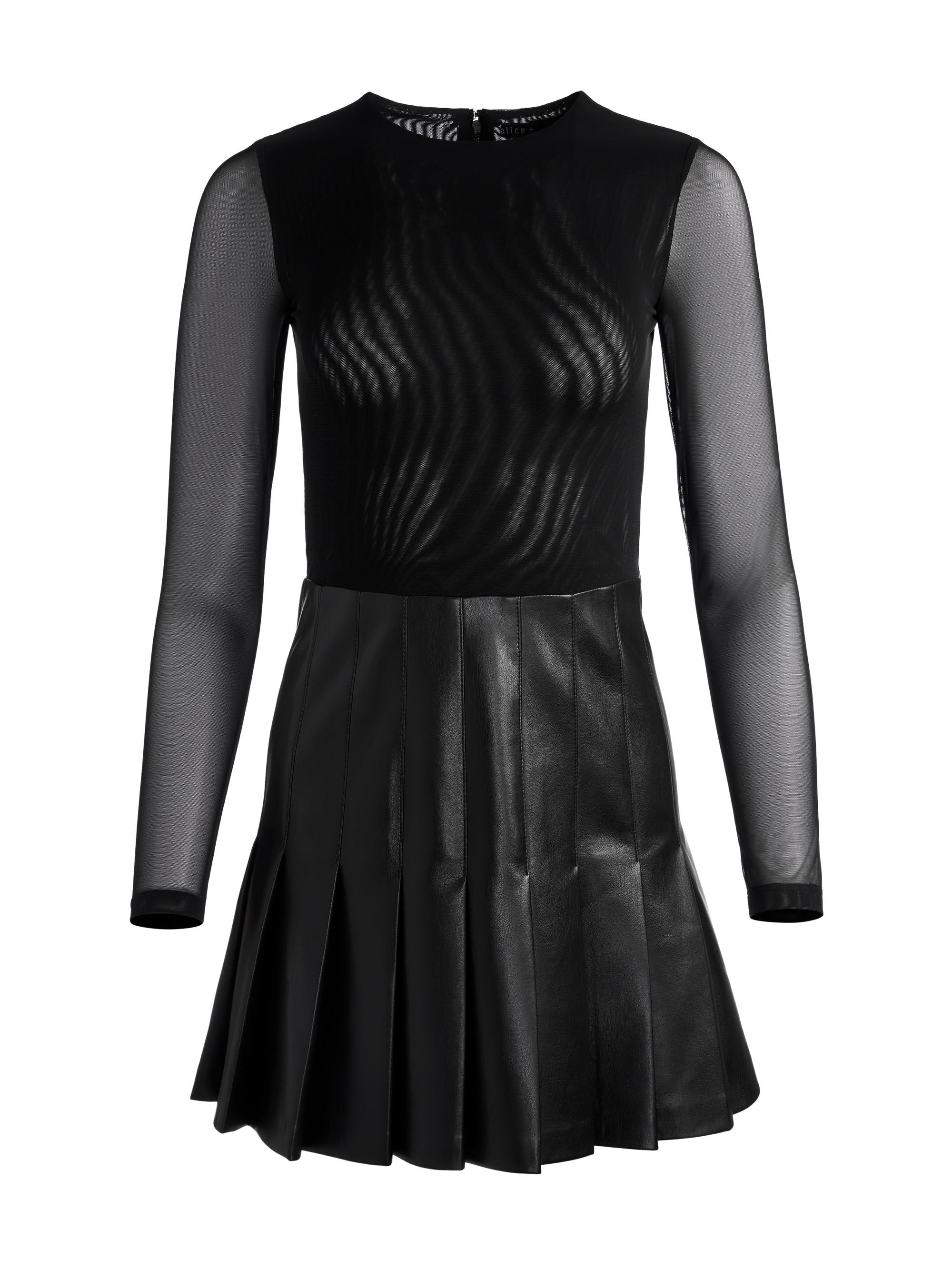 Alice Olivia CHARA VEGAN LEATHER PLEATED MINI DRESS REVERSIBLE