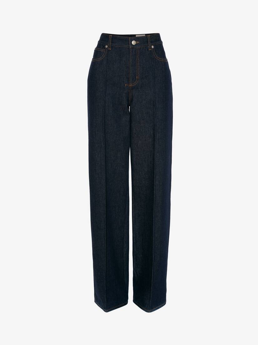 Wide Leg Denim Trousers in Washed Blue - 1