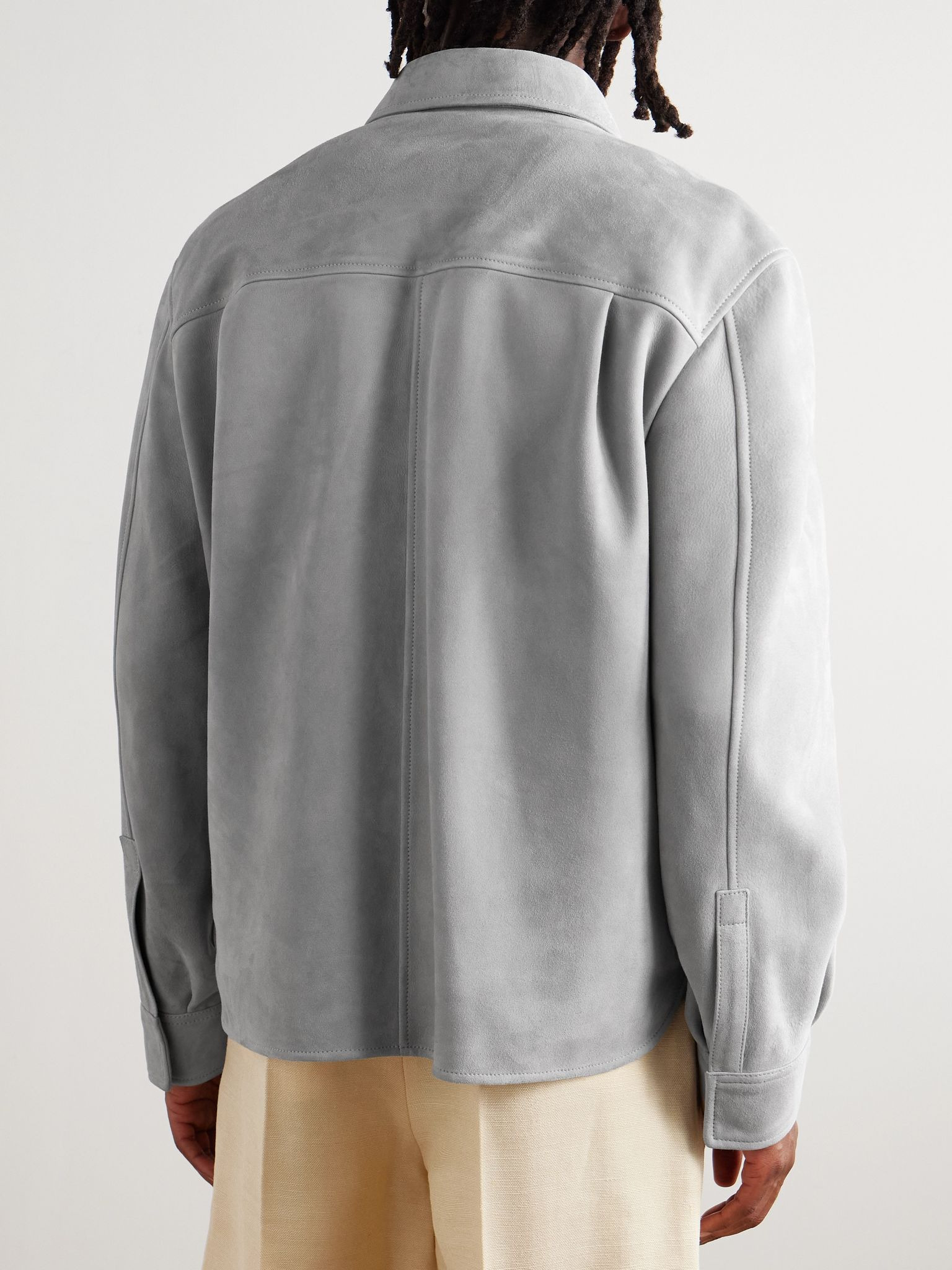 Oversized Logo-Debossed Suede Overshirt Light gray - 3