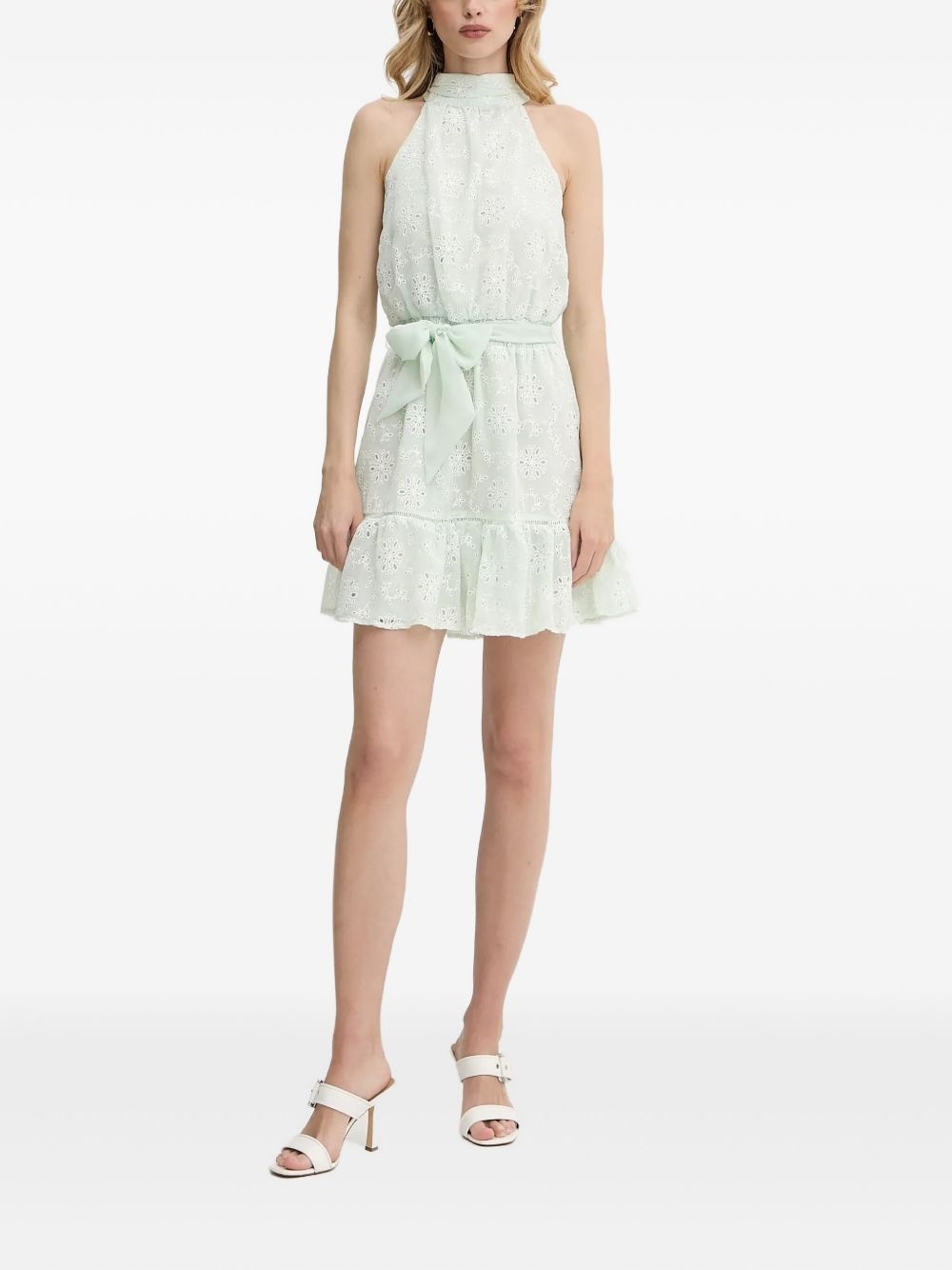 eyelet-embroidered halterneck mini dress - 2