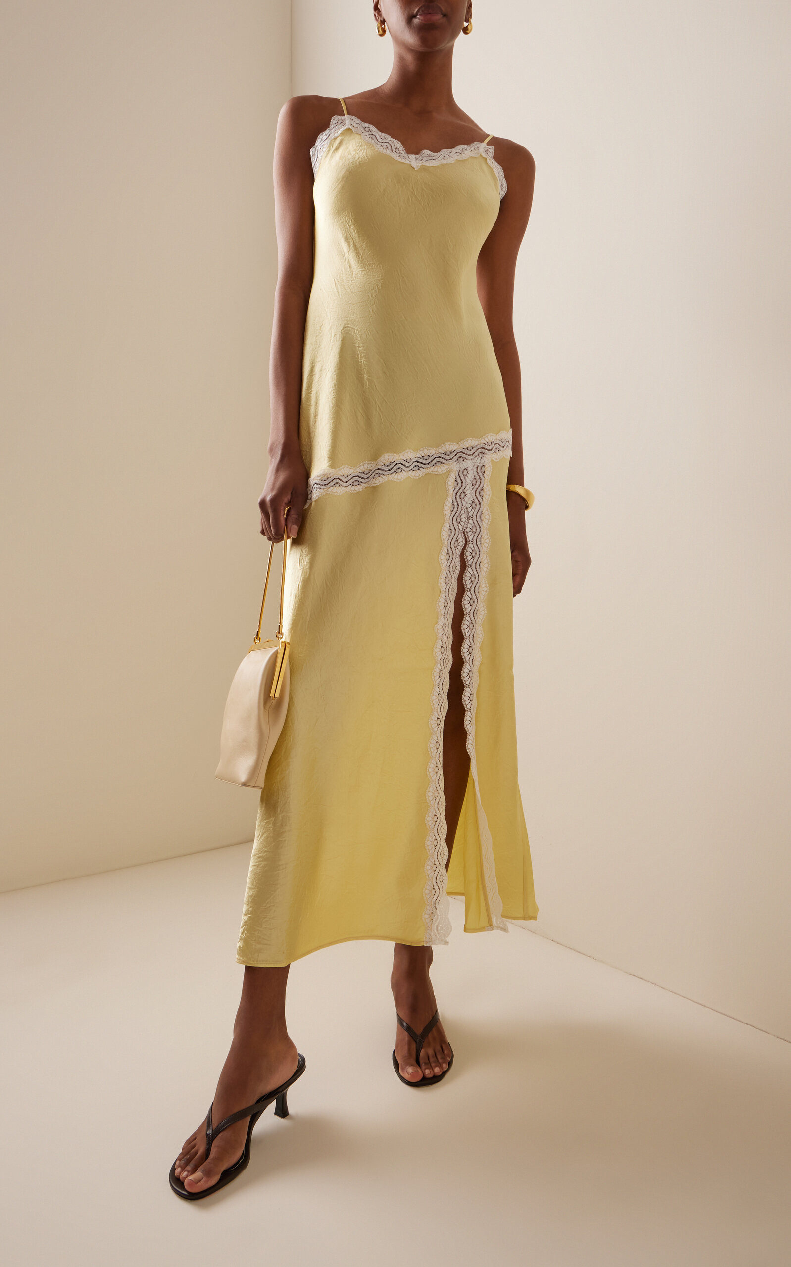 Exclusive Lace-Detailed Satin Midi Slip Dress yellow - 2