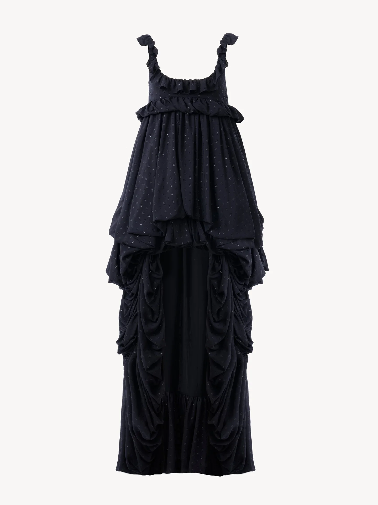 HIGH-LOW SLEEVELESS DRESS IN SILK GEORGETTE JACQUARD & LUREX - 1