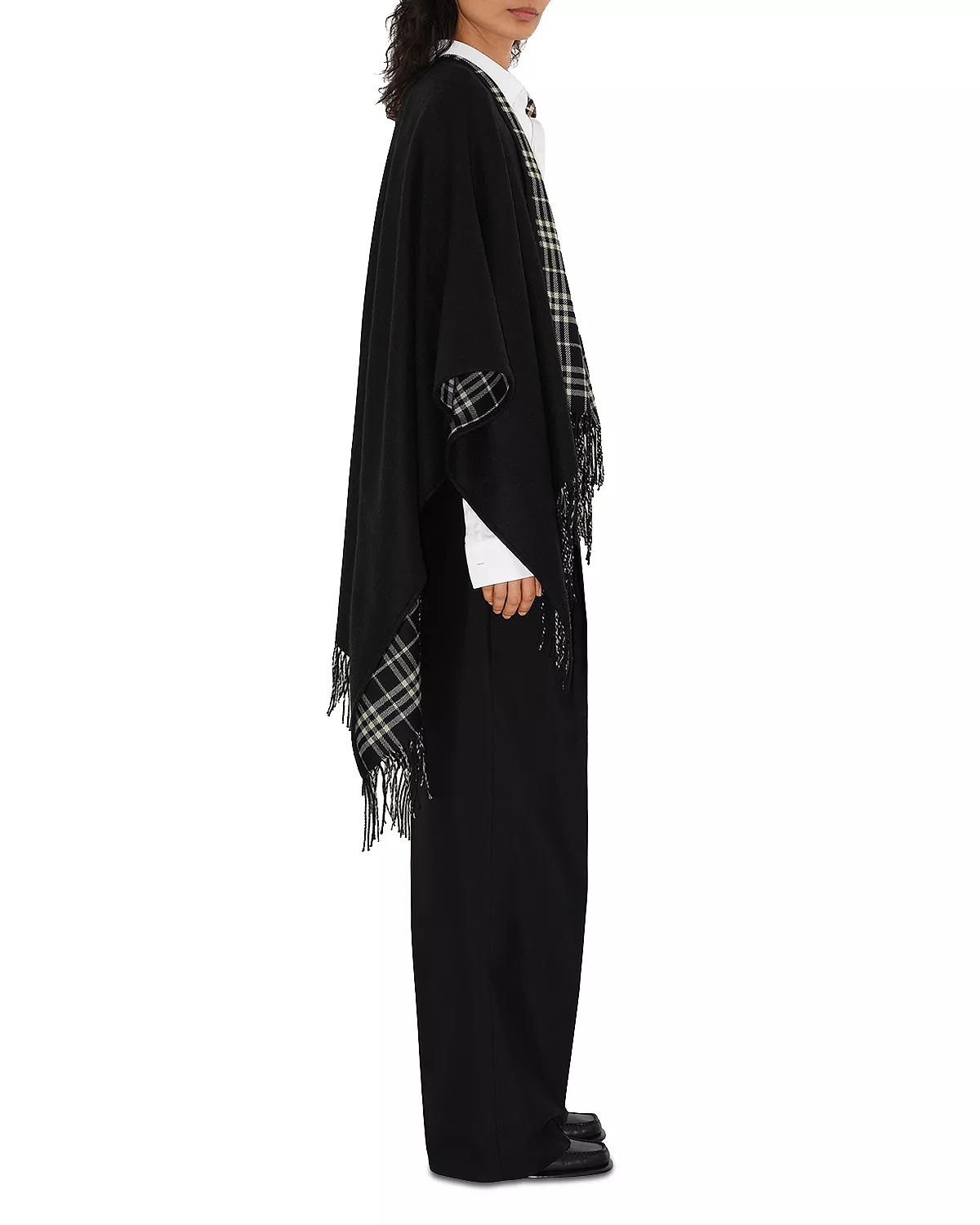 Reversible Check Wool Cape - 3