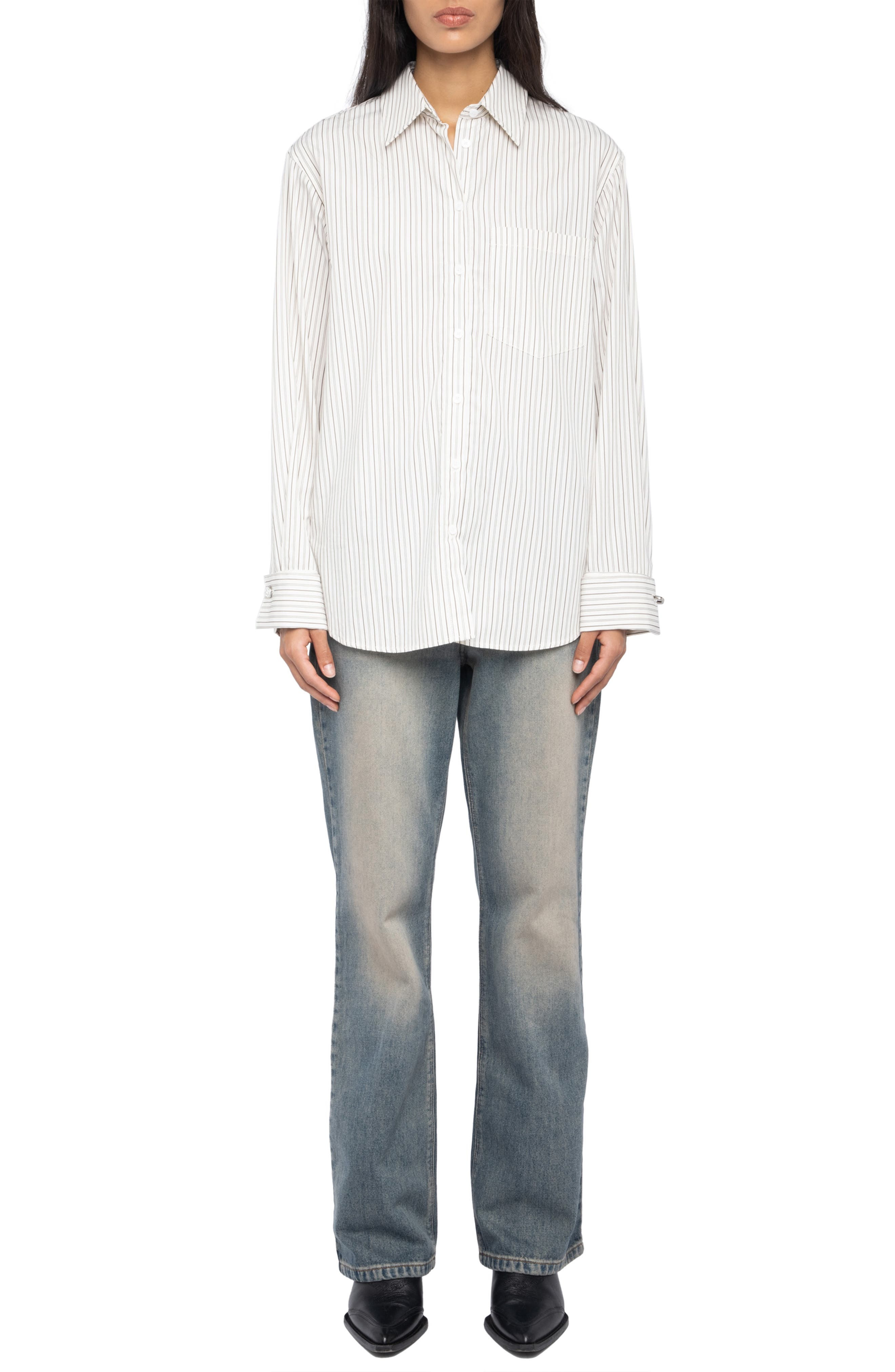 Zadig & Voltaire Morning Pop Logo Stripe Button-Up Shirt in Judo at Nordstrom - 6