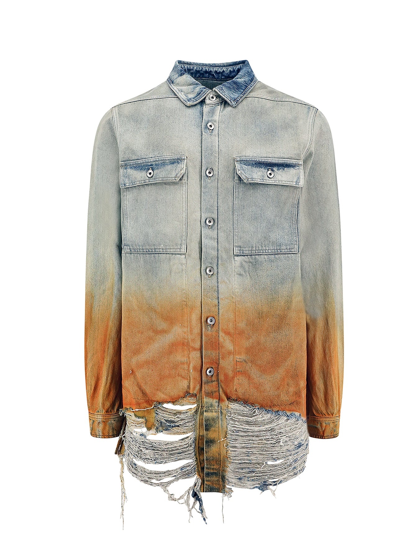 Denim shirt with ripped effect on the bottom - 1