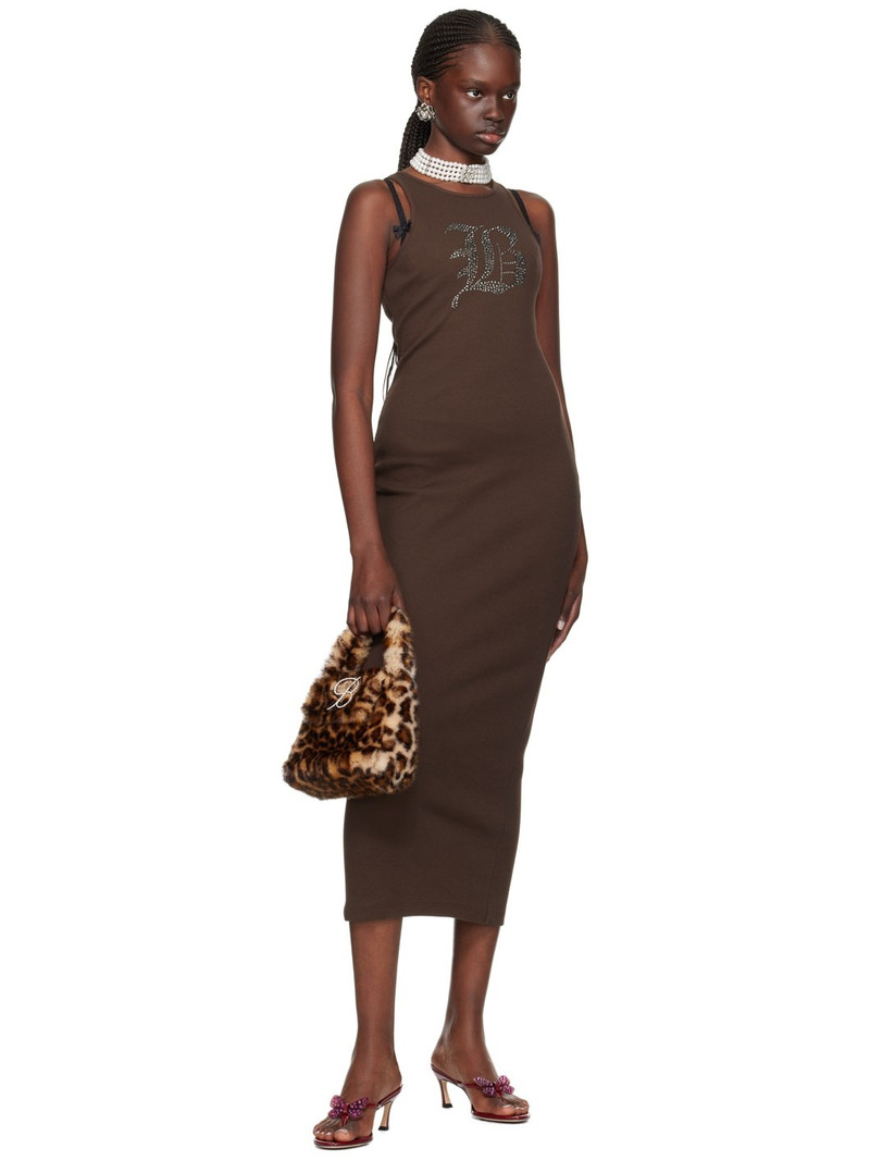 Blumarine Brown Graphic Midi Dress outlook