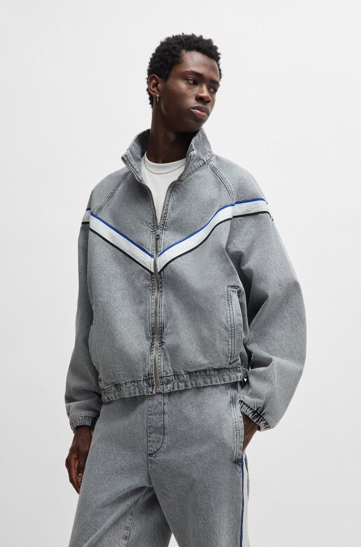 ZIP-UP DENIM JACKET WITH CONTRASTING TAPE DETAIL - 2