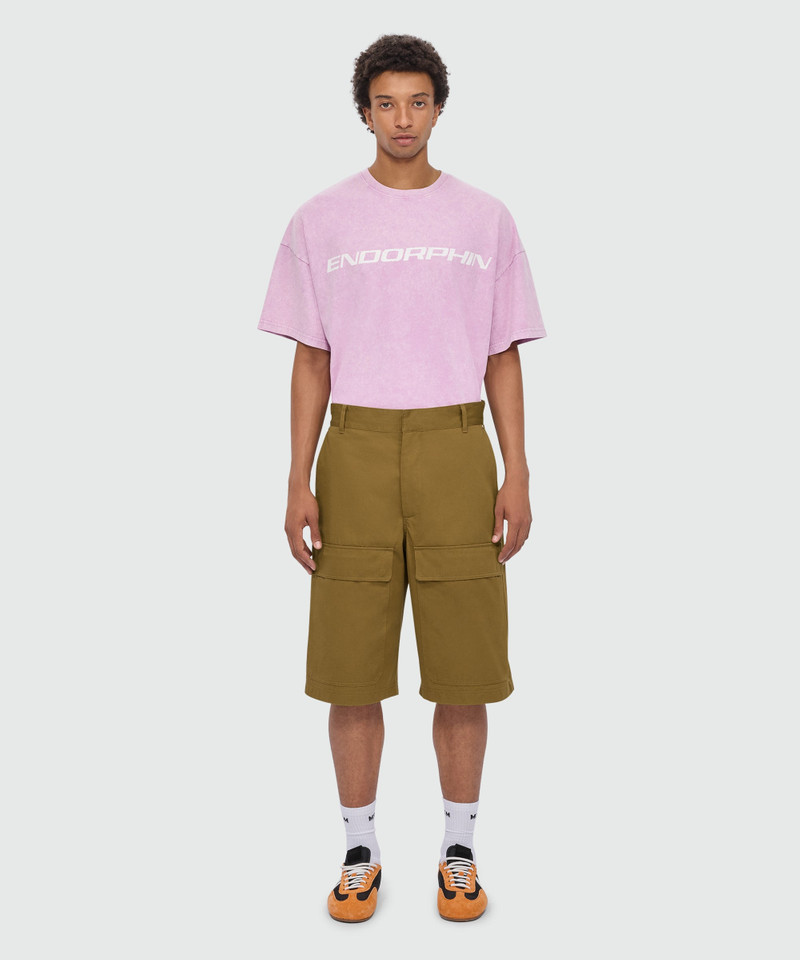 MSGM Military green cotton gabardine Bermuda shorts with wide legs and patch pockets on the leg. outlook