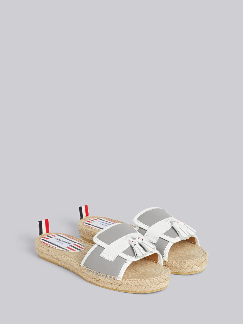 Grey And White Vitello Calf Leather Tassel Espadrille Loafer Sandal 3