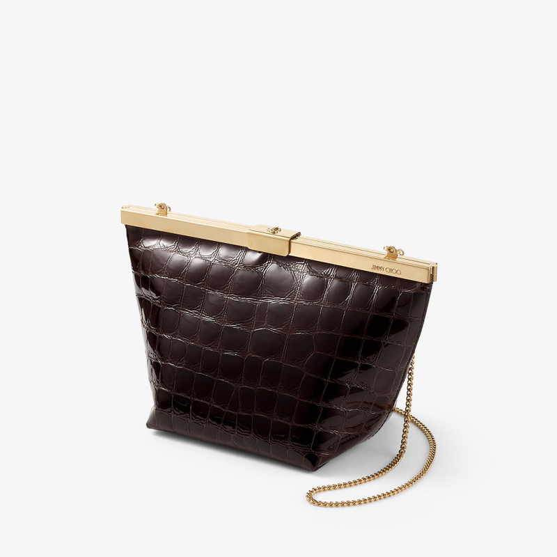 Ganache Sambuco Shiny Croc Embossed Leather Clutch Bag 3
