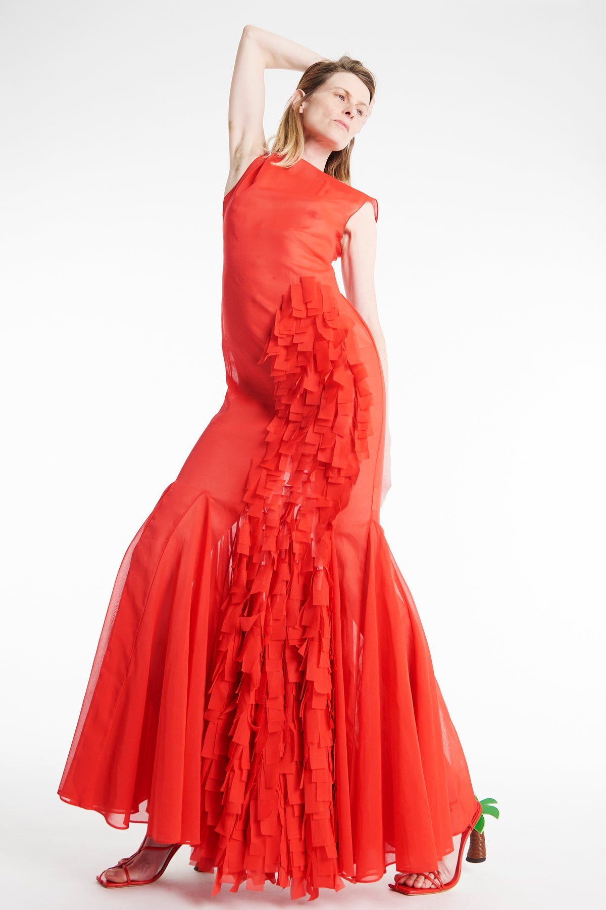 ORGANZA GODET DRESS RED - 7