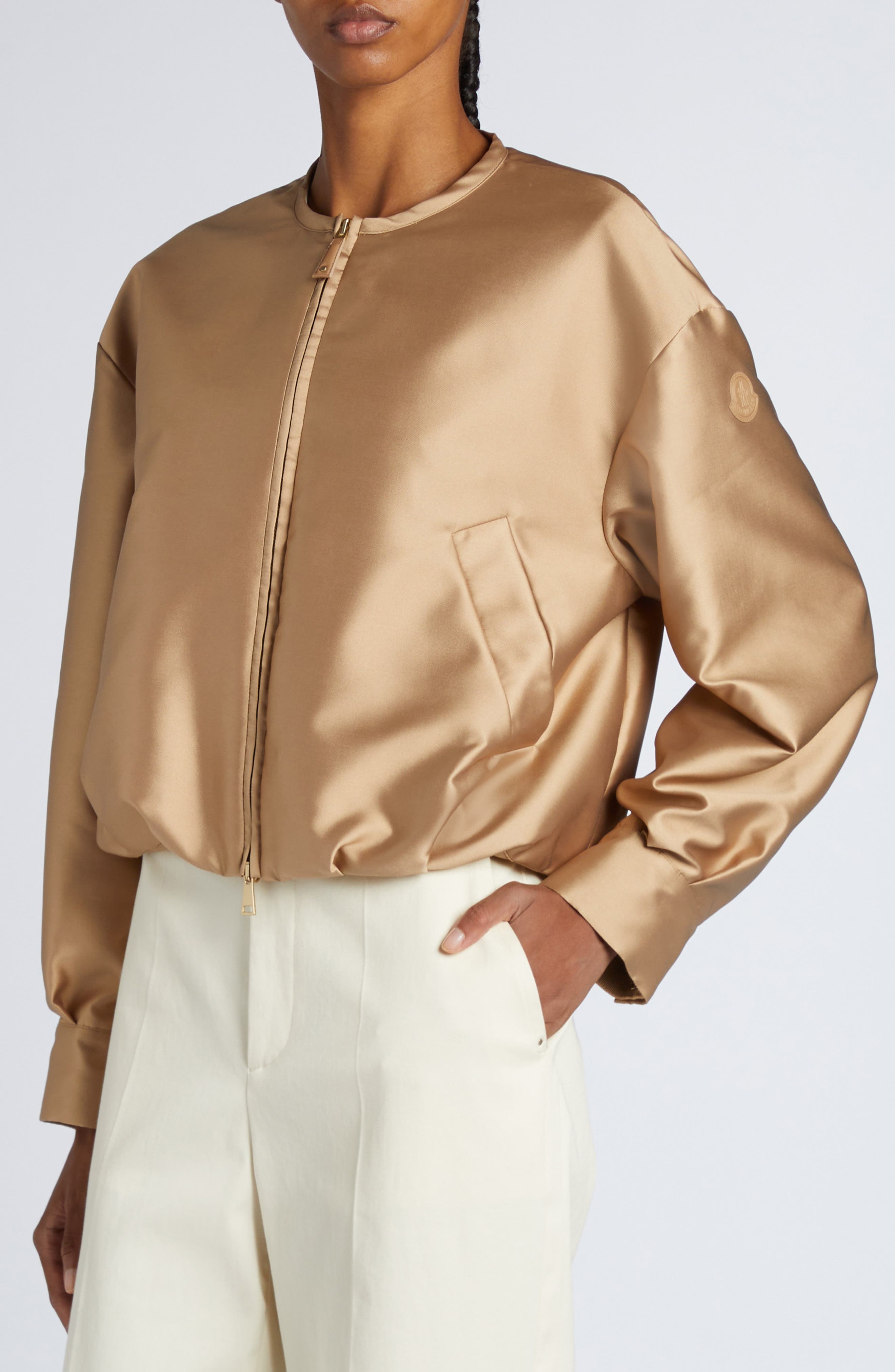 Moncler Maupa Satin Bomber Jacket in Pastel Beige at Nordstrom - 5